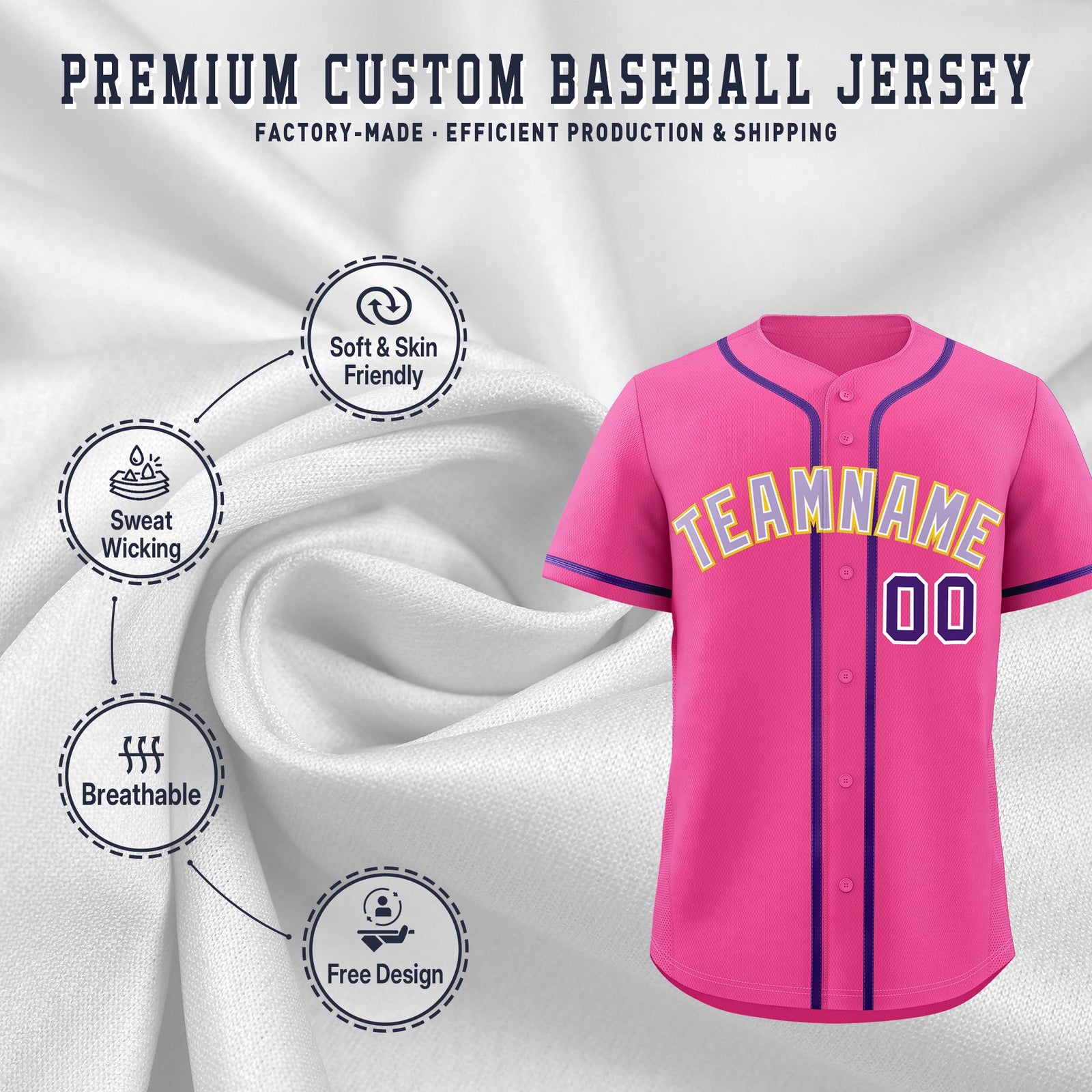 Custom Pink Classic Style Stitched Sports Uniform Personalized For Teams Quick Dry Baseball Jersey| KXKSHOP