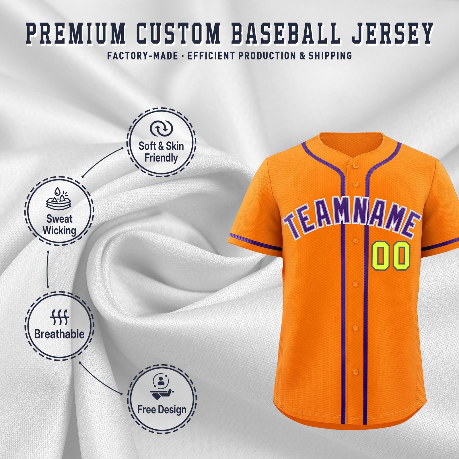 Custom Orange Classic Style Stitched Sports Uniform Personalized For Teams Quick Dry Baseball Jersey| KXKSHOP