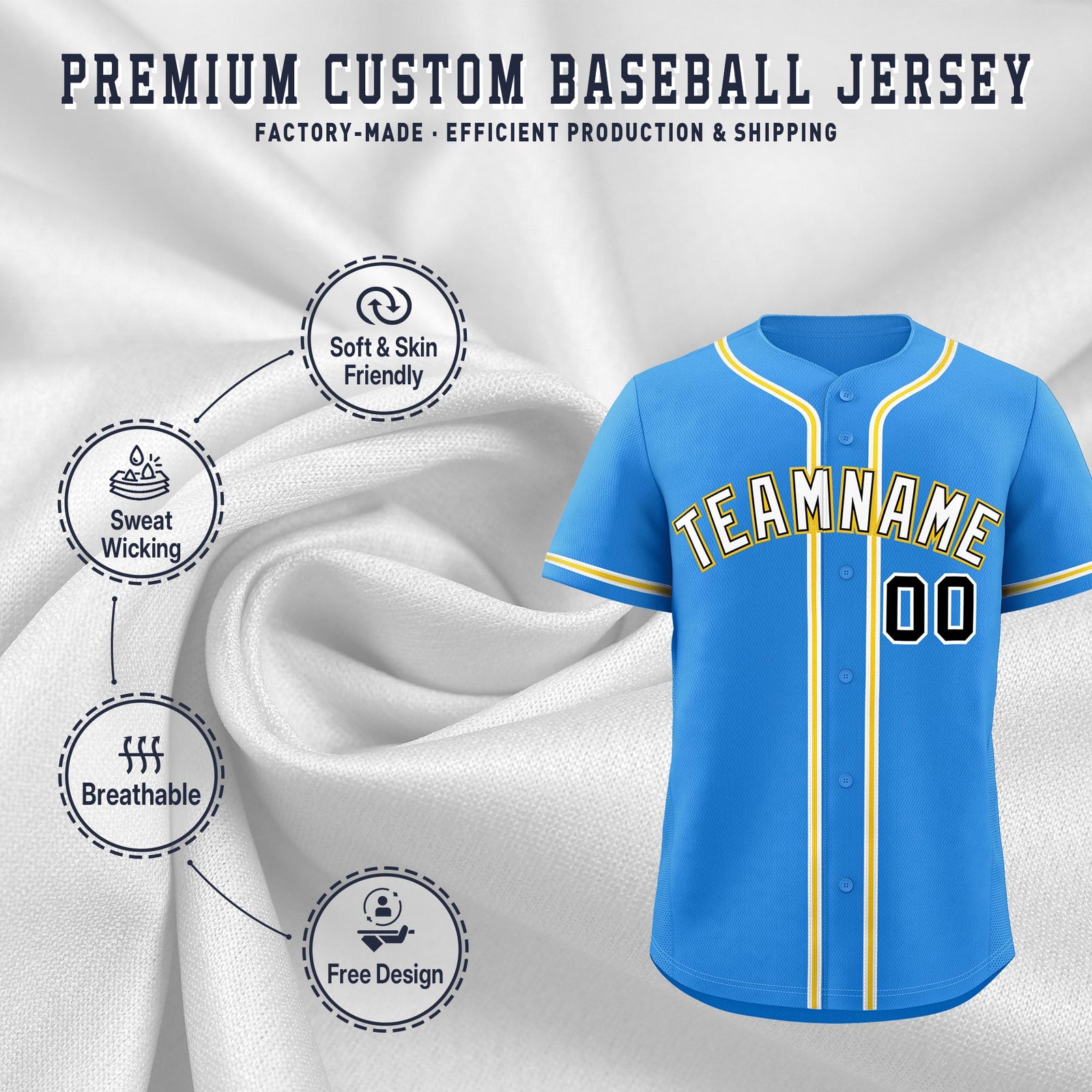 Custom Light Blue Classic Style Stitched Sports Uniform Personalized For Teams Lightweight Baseball Jersey| KXKSHOP