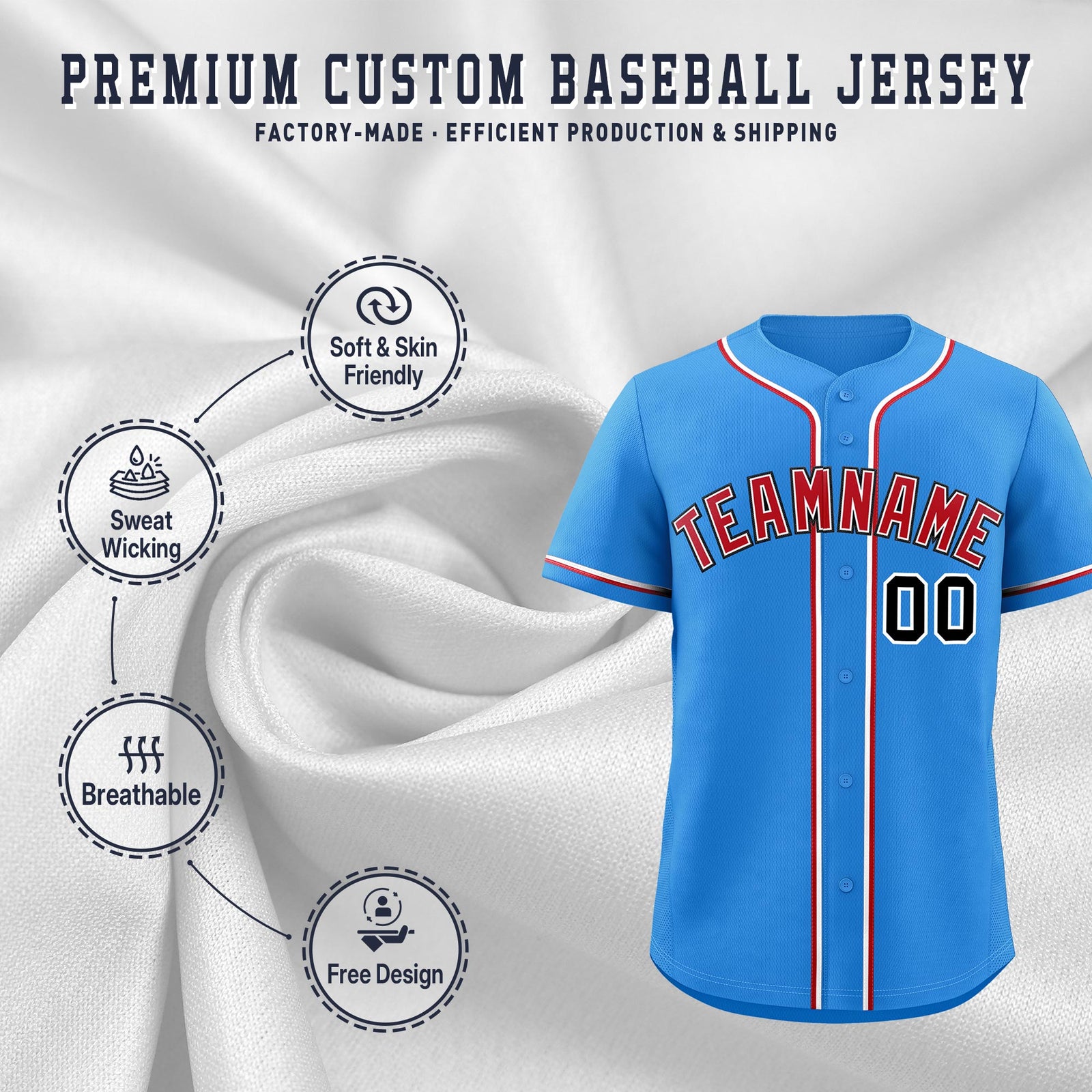 Custom Light Blue Classic Style Stitched Sports Uniform Personalized For Teams Quick Dry Baseball Jersey| KXKSHOP