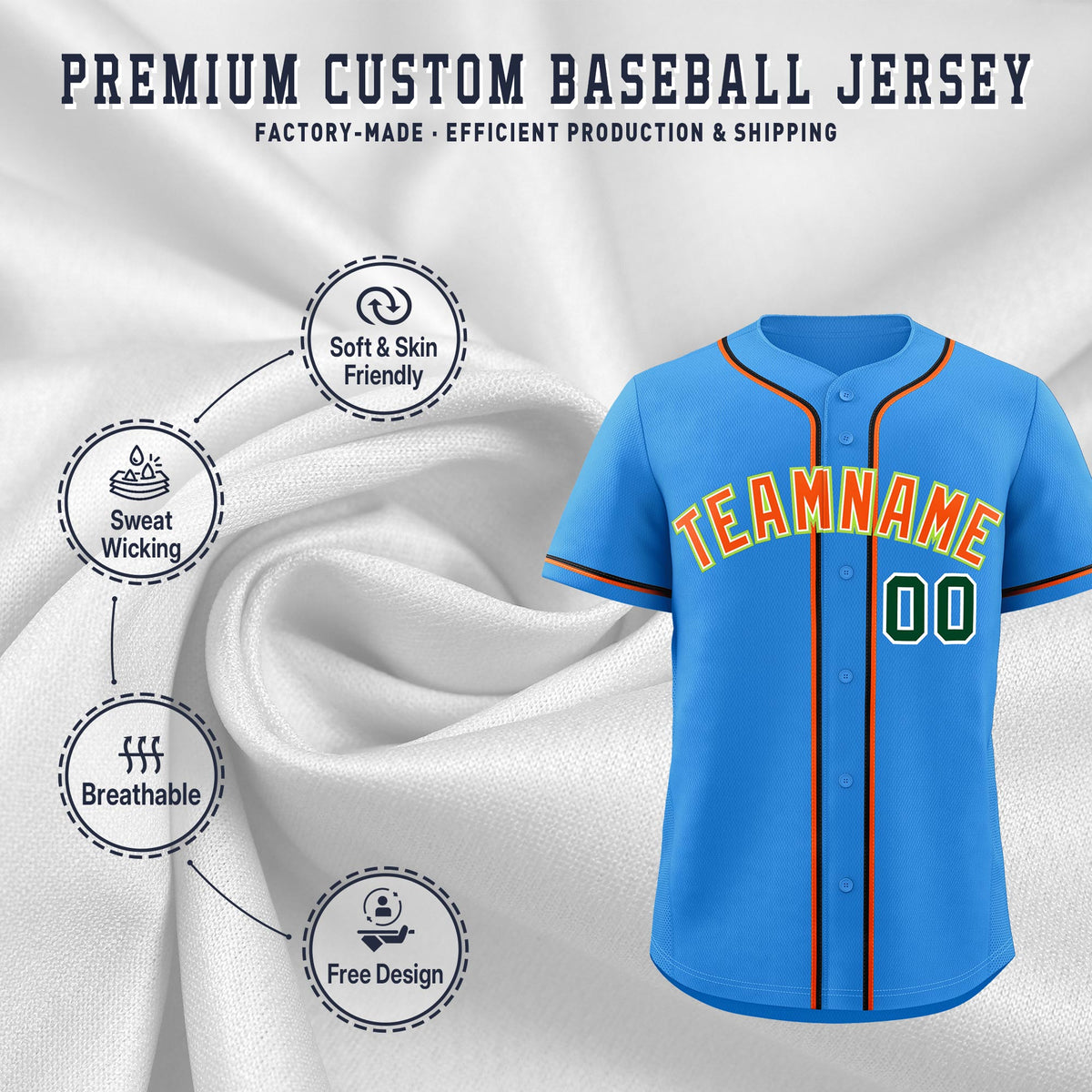 Custom Light Blue Classic Style Stitched Sports Uniform Personalized For Teams Quick Dry Baseball Jersey| KXKSHOP