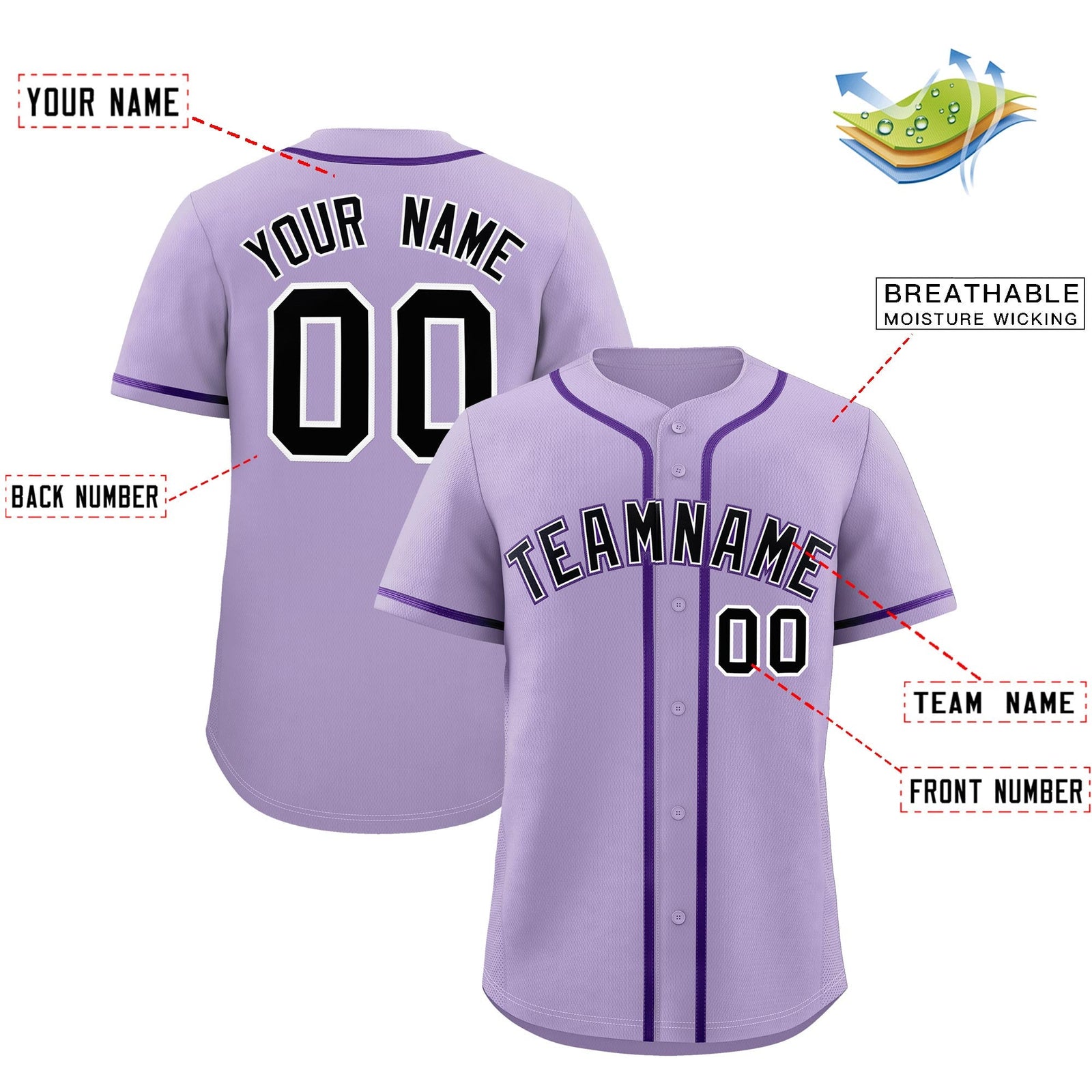 Custom Light Purple Classic Style Stitched Sports Uniform Personalized For Teams Quick Dry Baseball Jersey| KXKSHOP