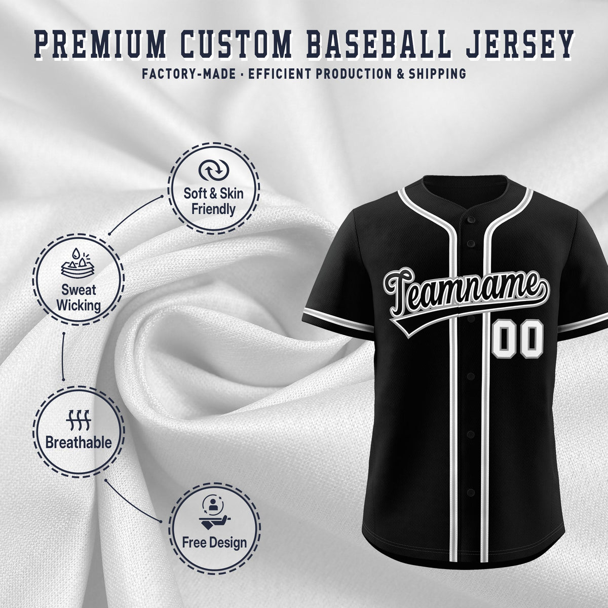 Custom Black Classic Style Stitched Sports Uniform Personalized For Teams Lightweight Baseball Jersey| KXKSHOP