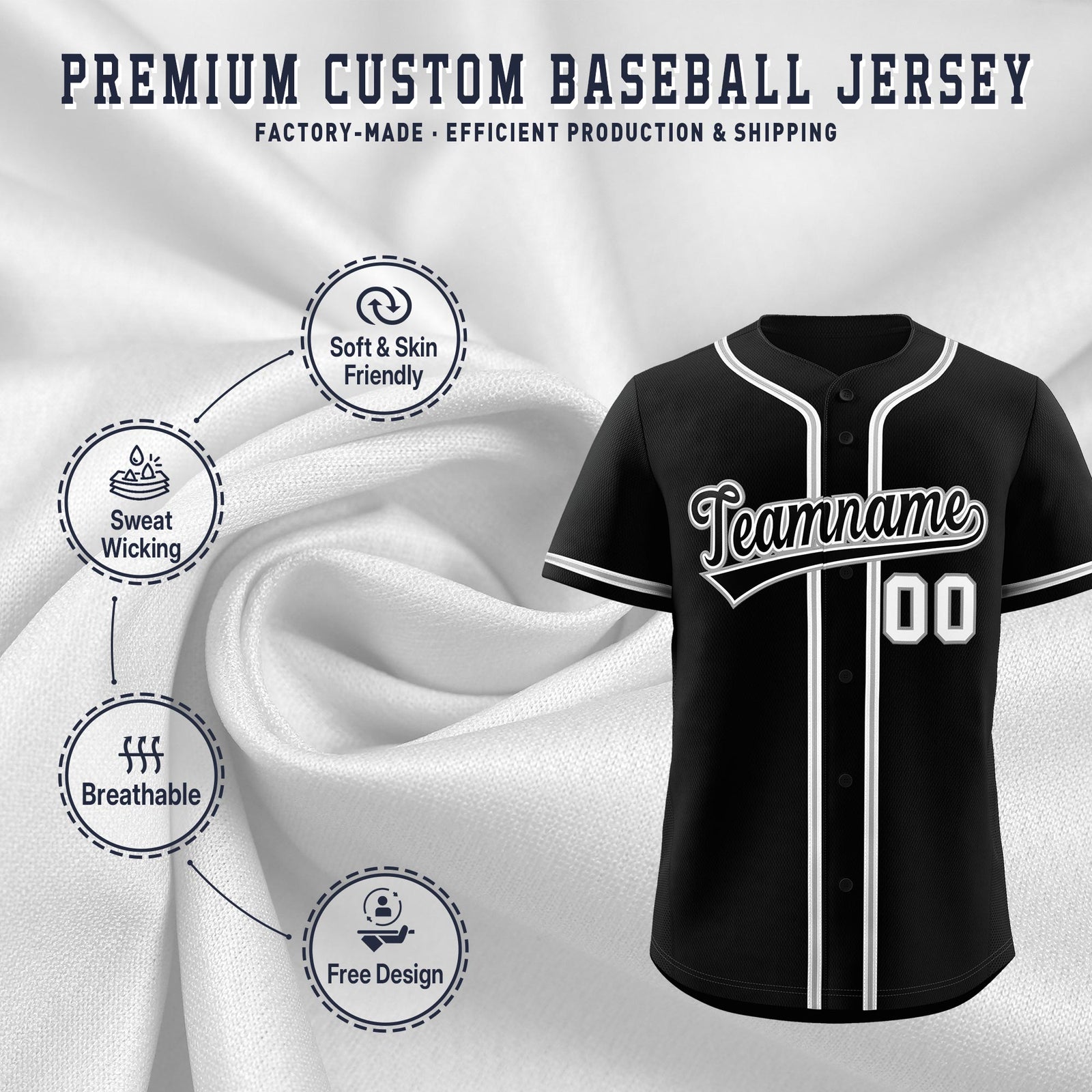 Custom Black Classic Style Stitched Sports Uniform Personalized For Teams Lightweight Baseball Jersey| KXKSHOP