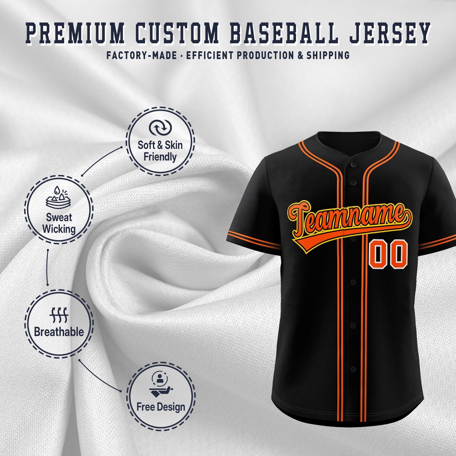 Custom Black Classic Style Stitched Sports Uniform Personalized For Teams Lightweight Baseball Jersey| KXKSHOP
