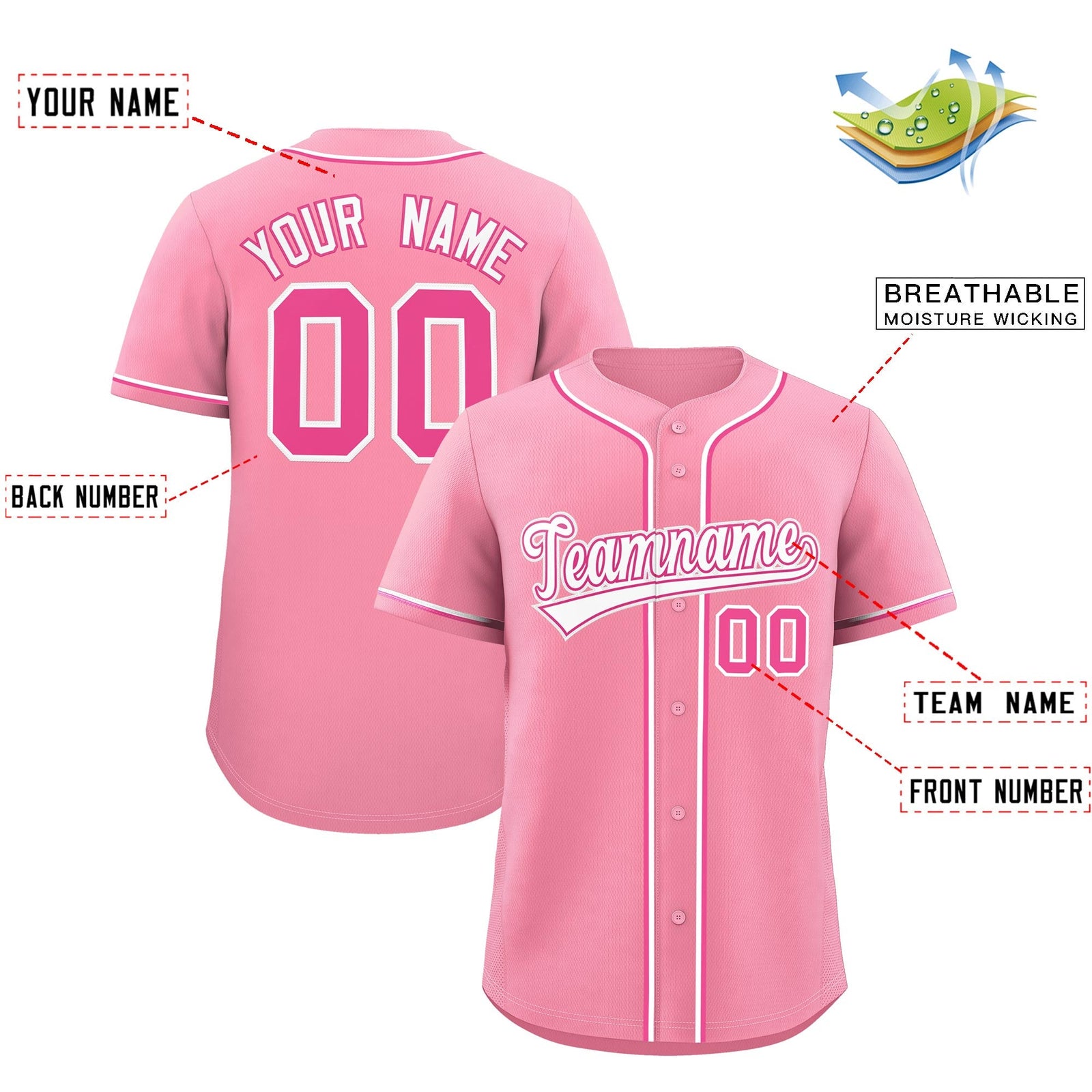 Custom Light Pink Classic Style Stitched Sports Uniform Personalized For Teams Quick Dry Baseball Jersey| KXKSHOP
