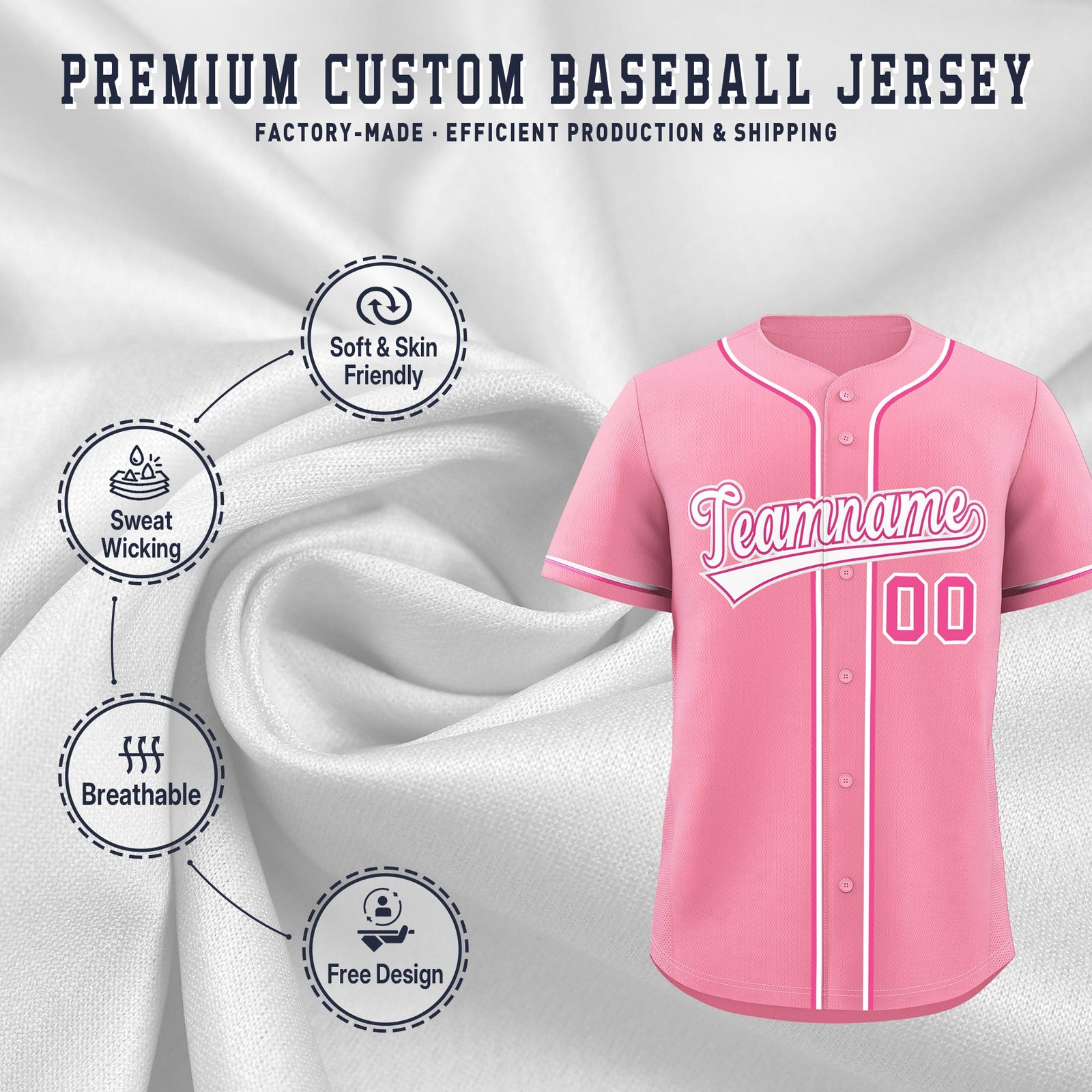 Custom Light Pink Classic Style Stitched Sports Uniform Personalized For Teams Quick Dry Baseball Jersey| KXKSHOP