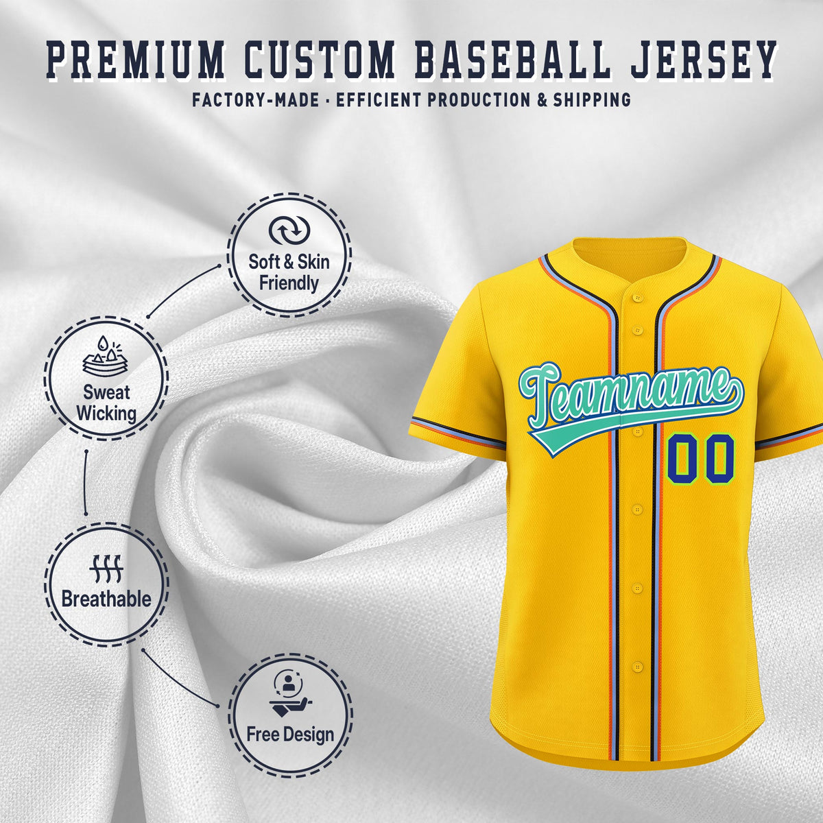 Custom Yellow Classic Style Stitched Sports Uniform Personalized For Teams Quick Dry Baseball Jersey| KXKSHOP