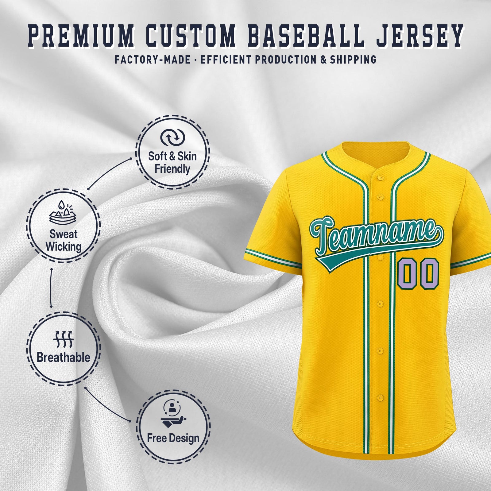Custom Yellow Classic Style Stitched Sports Uniform Personalized For Teams Lightweight Baseball Jersey| KXKSHOP