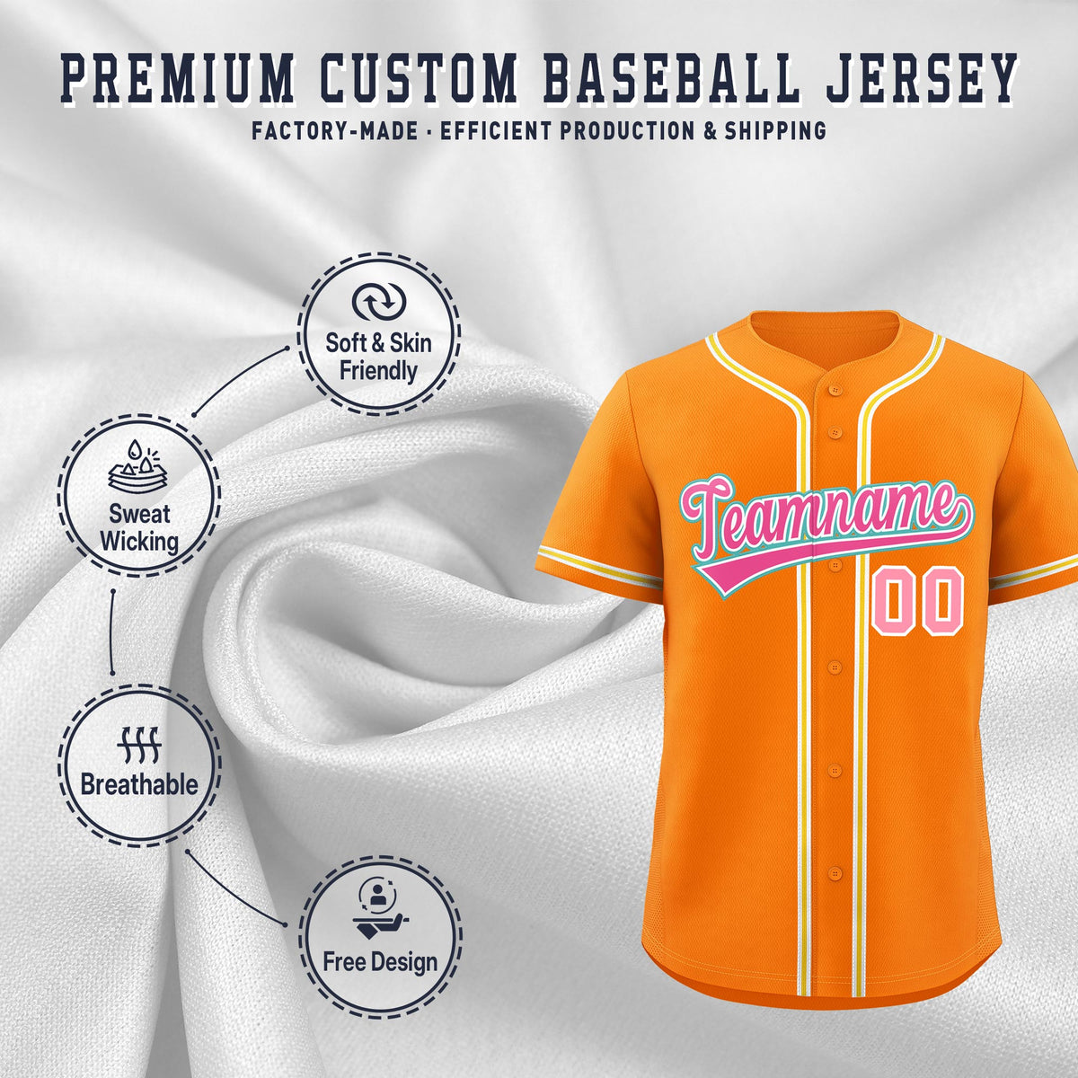 Custom Orange Classic Style Stitched Sports Uniform Personalized For Teams Quick Dry Baseball Jersey| KXKSHOP