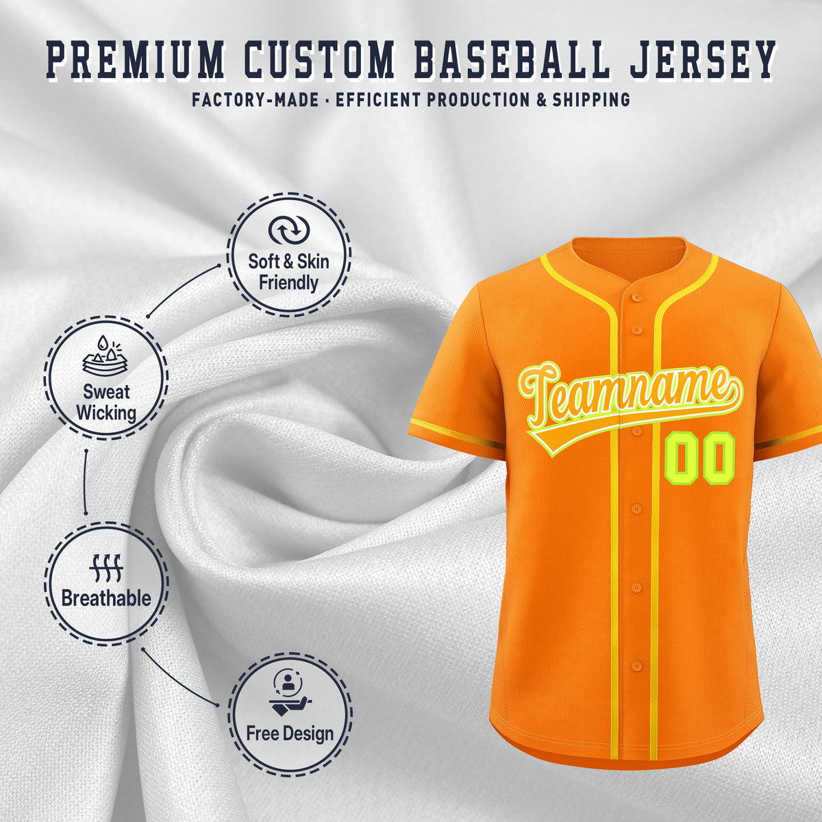 Custom Orange Classic Style Stitched Sports Uniform Personalized For Teams Lightweight Baseball Jersey| KXKSHOP