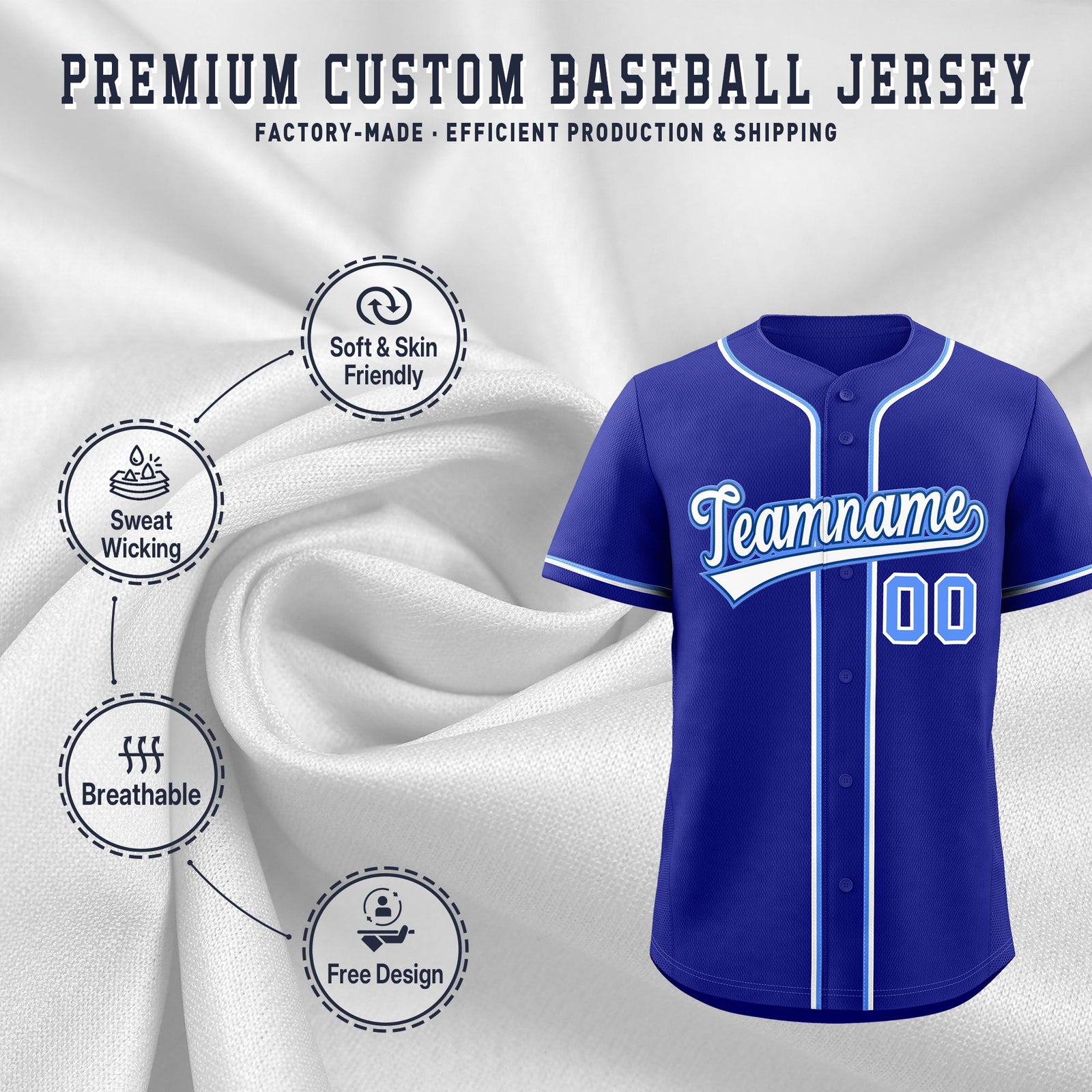 Custom Royal Classic Style Stitched Sports Uniform Personalized For Teams Quick Dry Baseball Jersey| KXKSHOP