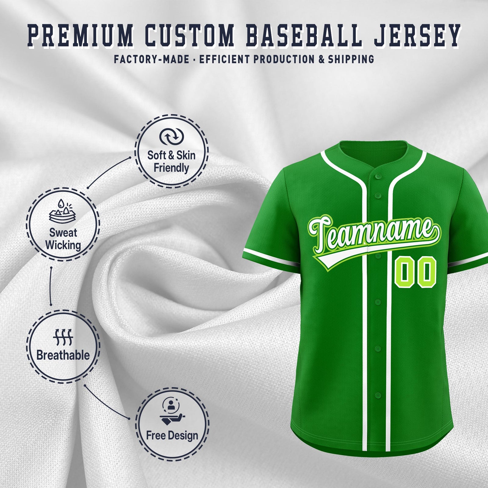 Custom Kelly Green Classic Style Stitched Sports Uniform Personalized For Teams Lightweight Baseball Jersey| KXKSHOP