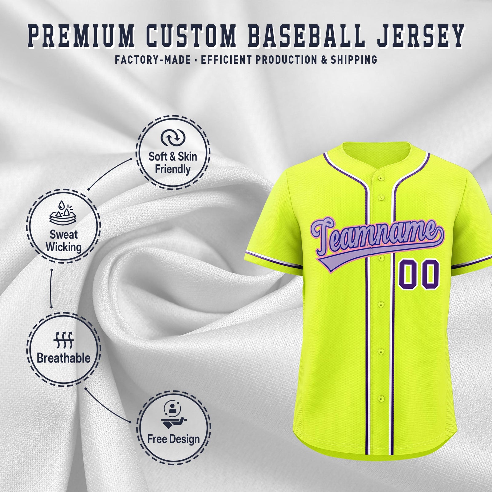 Custom Fluorescent Green Classic Style Stitched Sports Uniform Personalized For Teams Lightweight Baseball Jersey| KXKSHOP