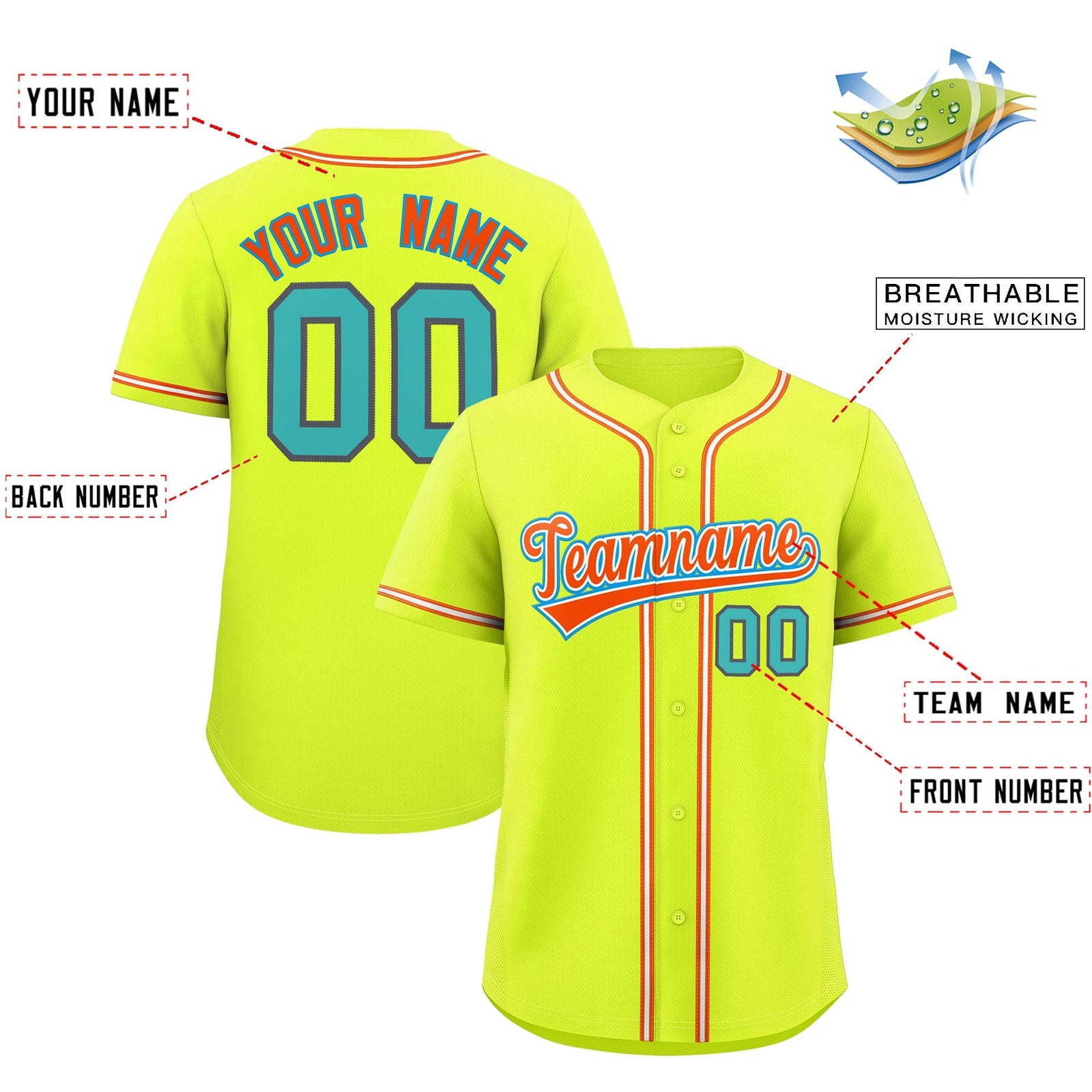 Custom Fluorescent Green Classic Style Stitched Sports Uniform Personalized For Teams Lightweight Baseball Jersey| KXKSHOP