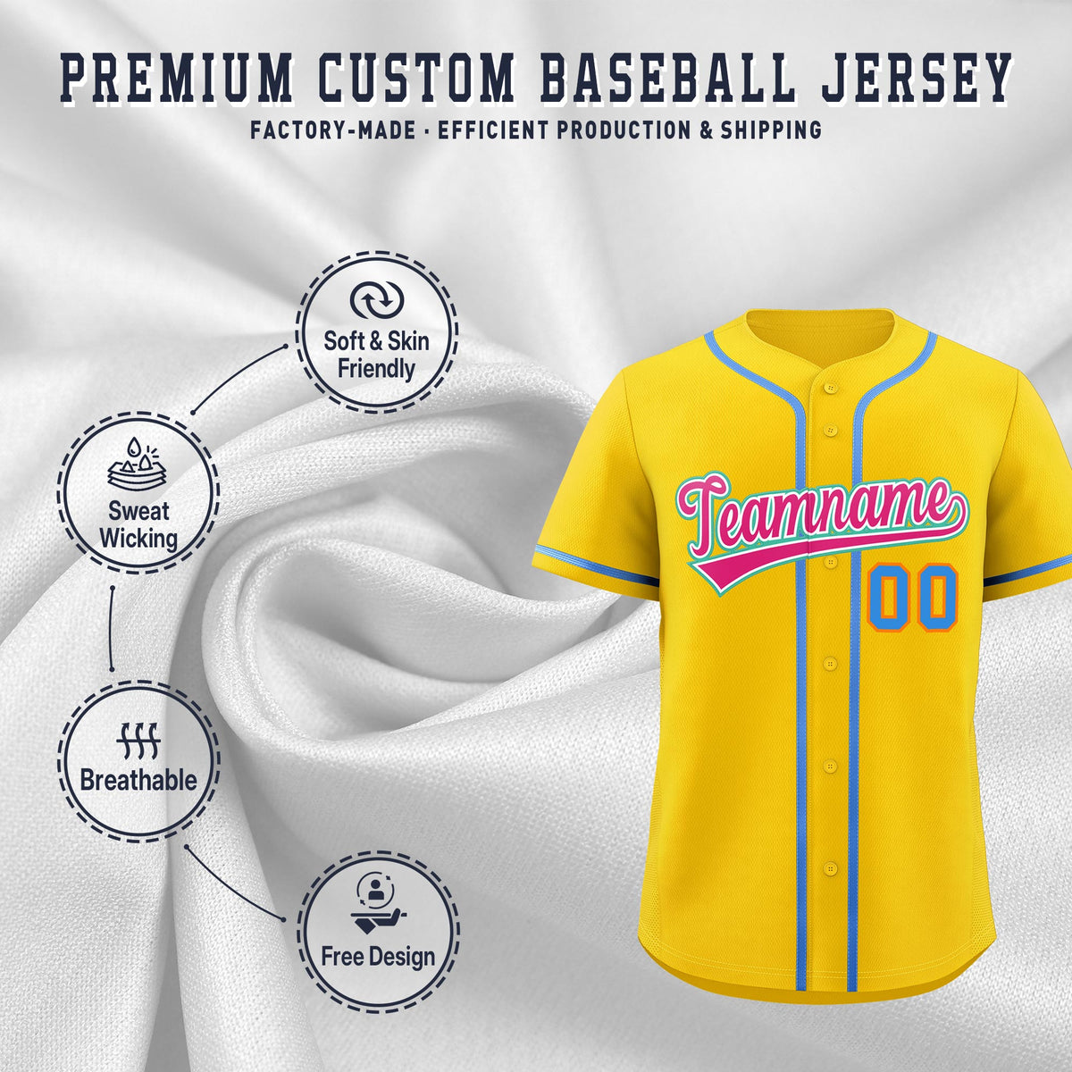Custom Gold Classic Style Stitched Sports Uniform Personalized For Teams Lightweight Baseball Jersey| KXKSHOP