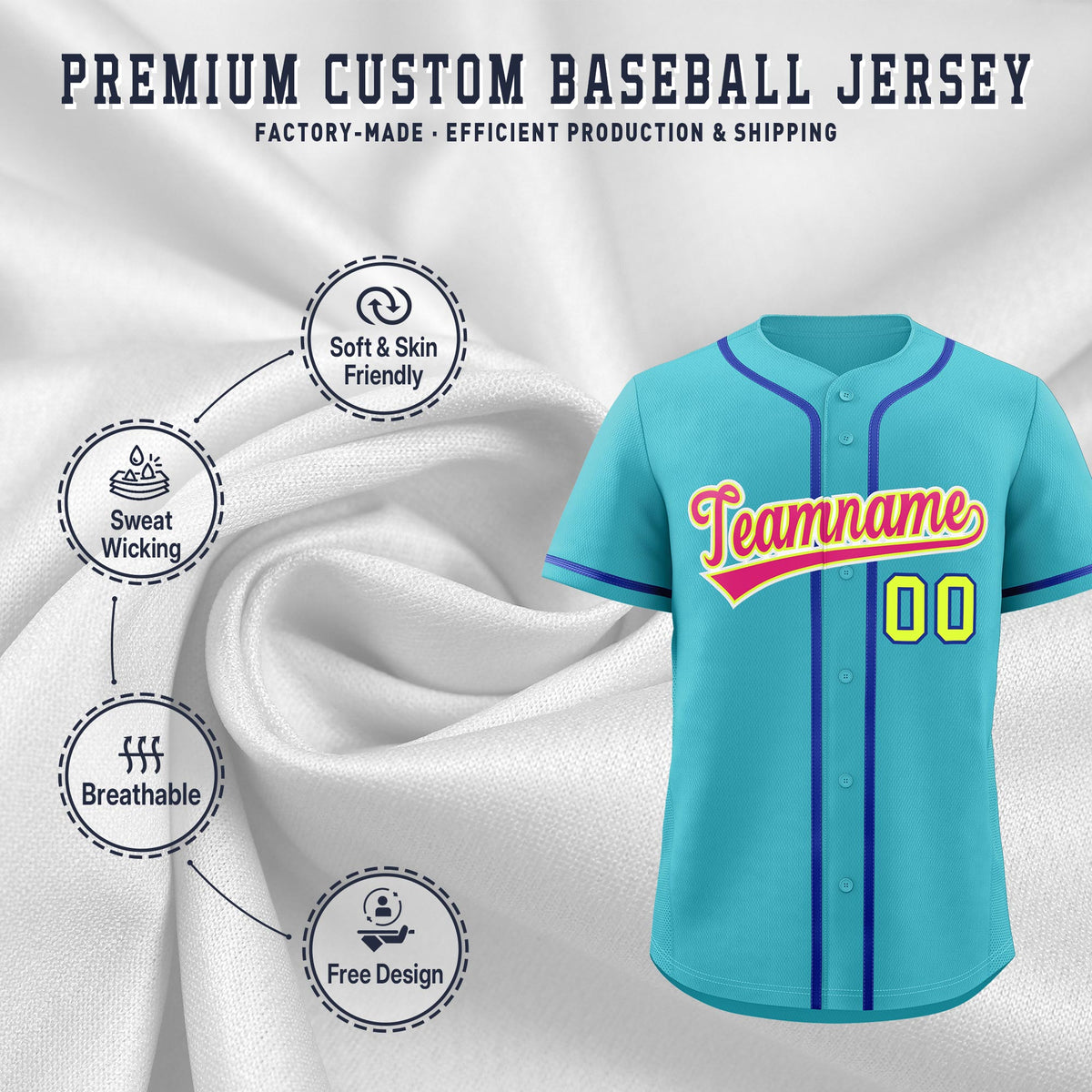 Custom Sky Blue Classic Style Stitched Sports Uniform Personalized For Teams Lightweight Baseball Jersey| KXKSHOP