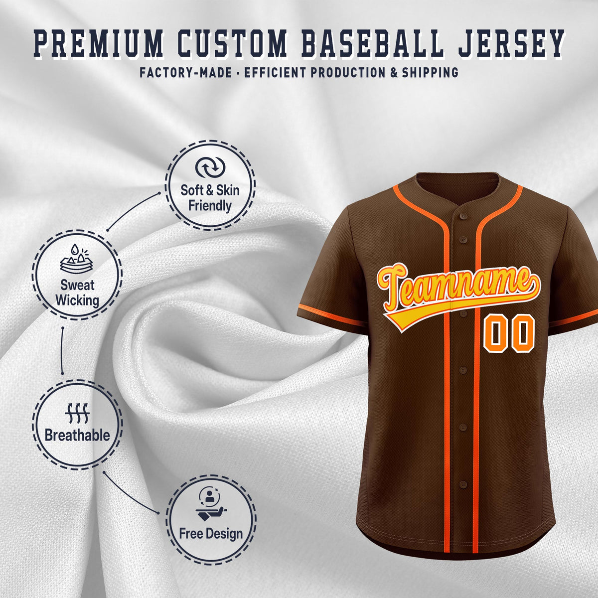 Custom Brown Classic Style Stitched Sports Uniform Personalized For Teams Lightweight Baseball Jersey| KXKSHOP