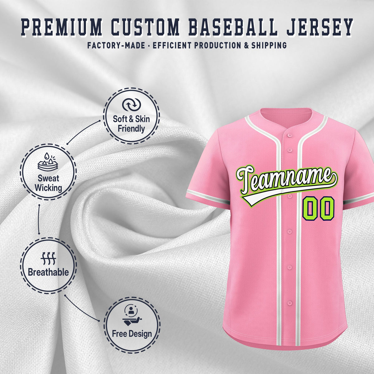 Custom Light Pink Classic Style Stitched Sports Uniform Personalized For Teams Quick Dry Baseball Jersey| KXKSHOP
