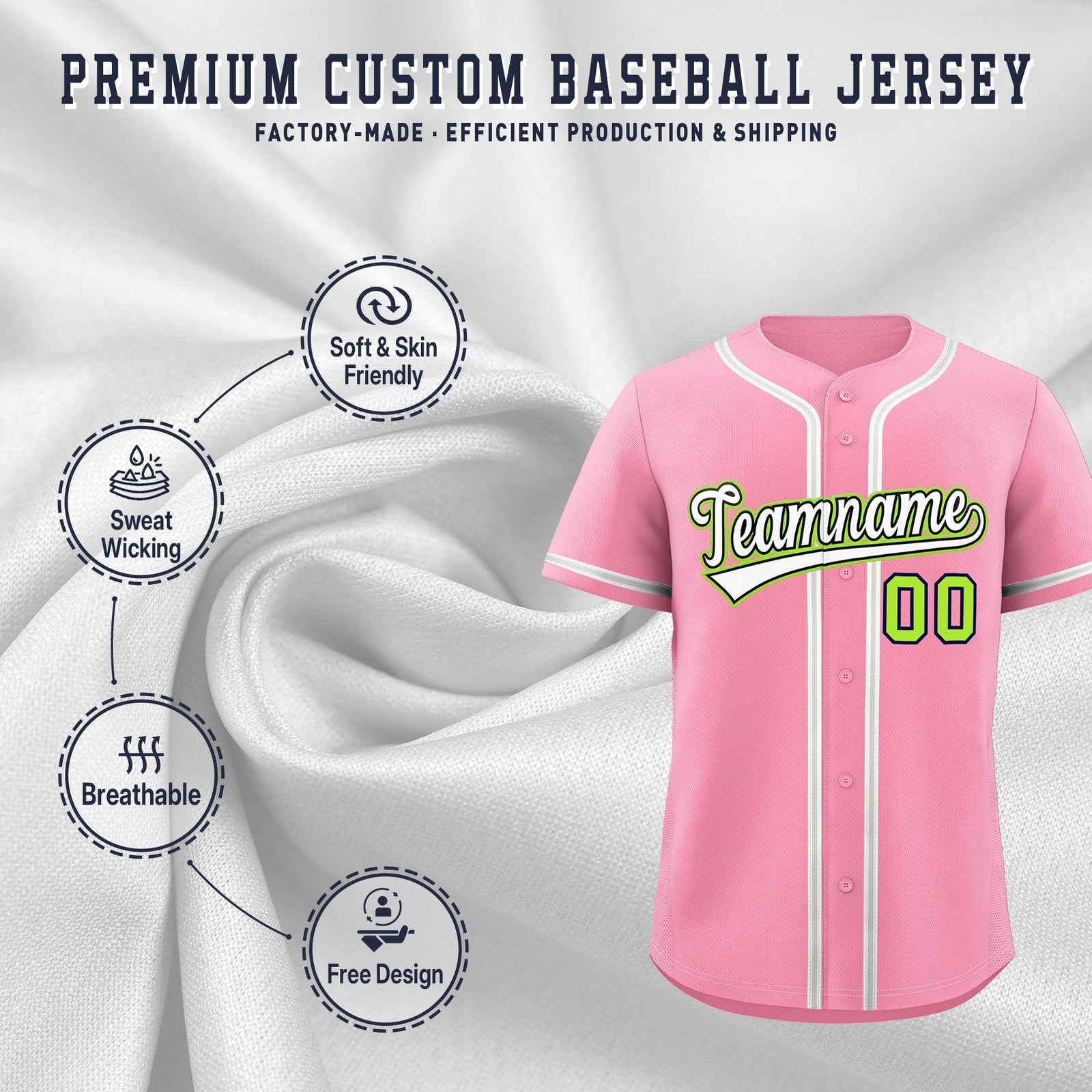 Custom Light Pink Classic Style Stitched Sports Uniform Personalized For Teams Quick Dry Baseball Jersey| KXKSHOP
