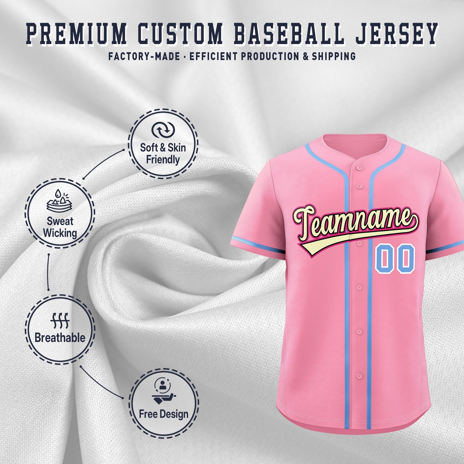 Custom Light Pink Classic Style Stitched Sports Uniform Personalized For Teams Lightweight Baseball Jersey| KXKSHOP