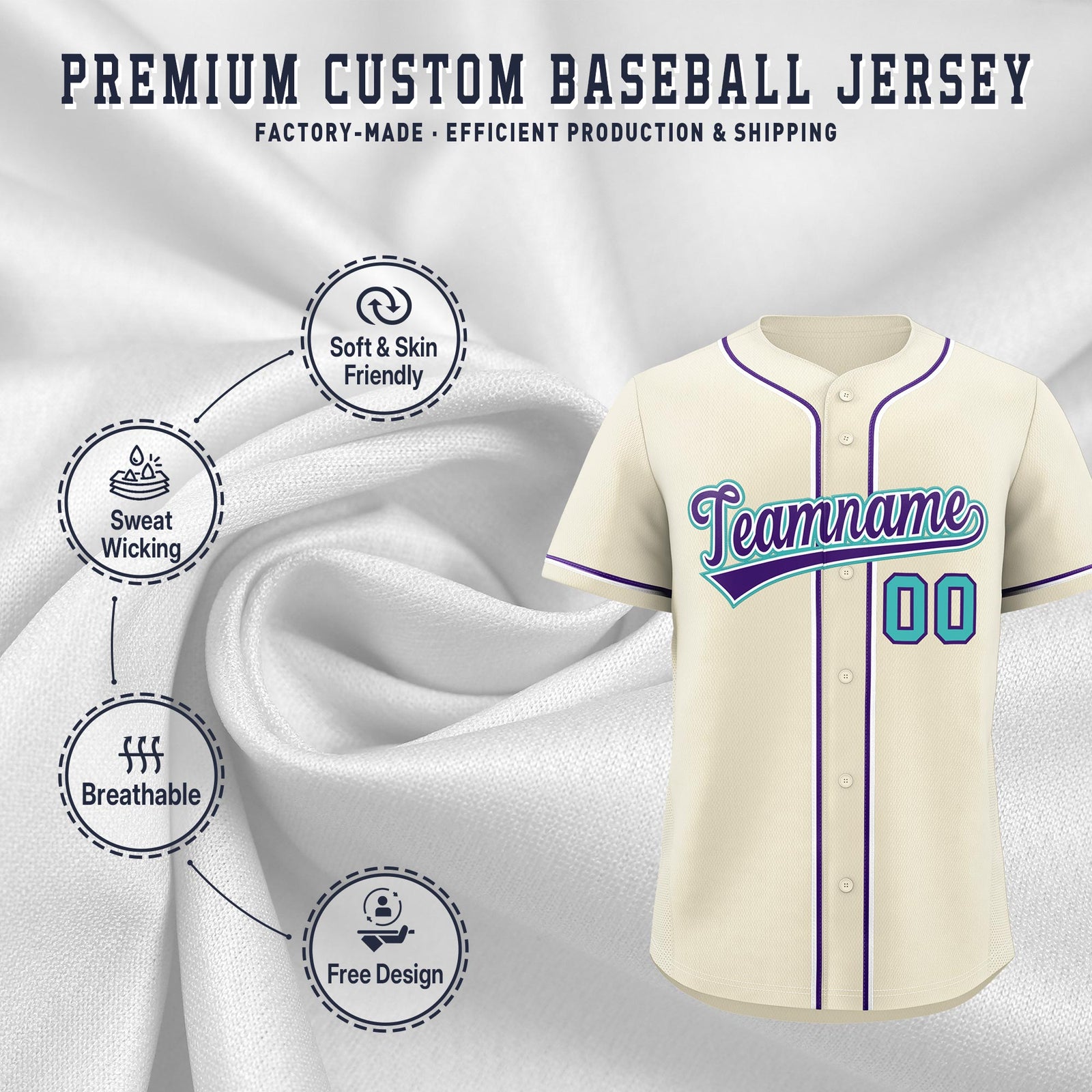 Custom Cream Classic Style Stitched Sports Uniform Personalized For Teams Quick Dry Baseball Jersey| KXKSHOP