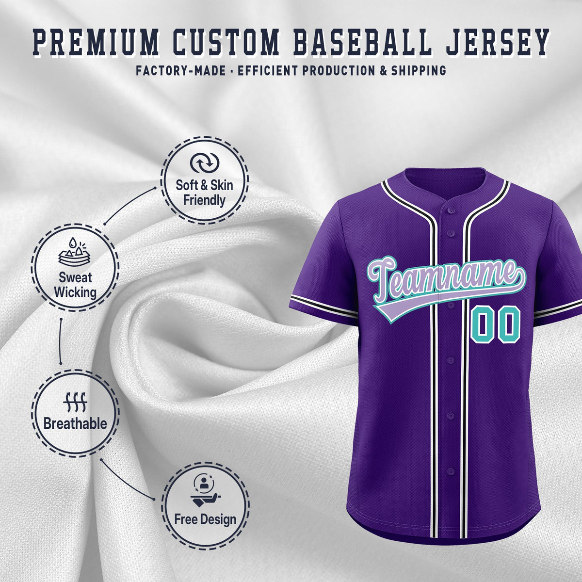 Custom Purple Classic Style Stitched Sports Uniform Personalized For Teams Lightweight Baseball Jersey| KXKSHOP