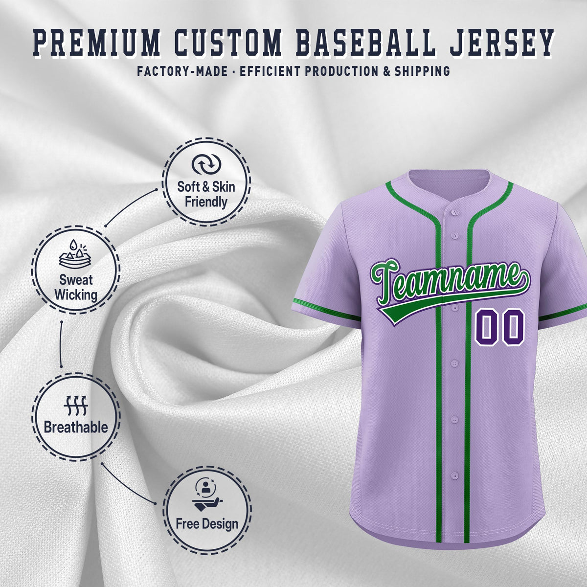 Custom Light Purple Classic Style Stitched Sports Uniform Personalized For Teams Quick Dry Baseball Jersey| KXKSHOP