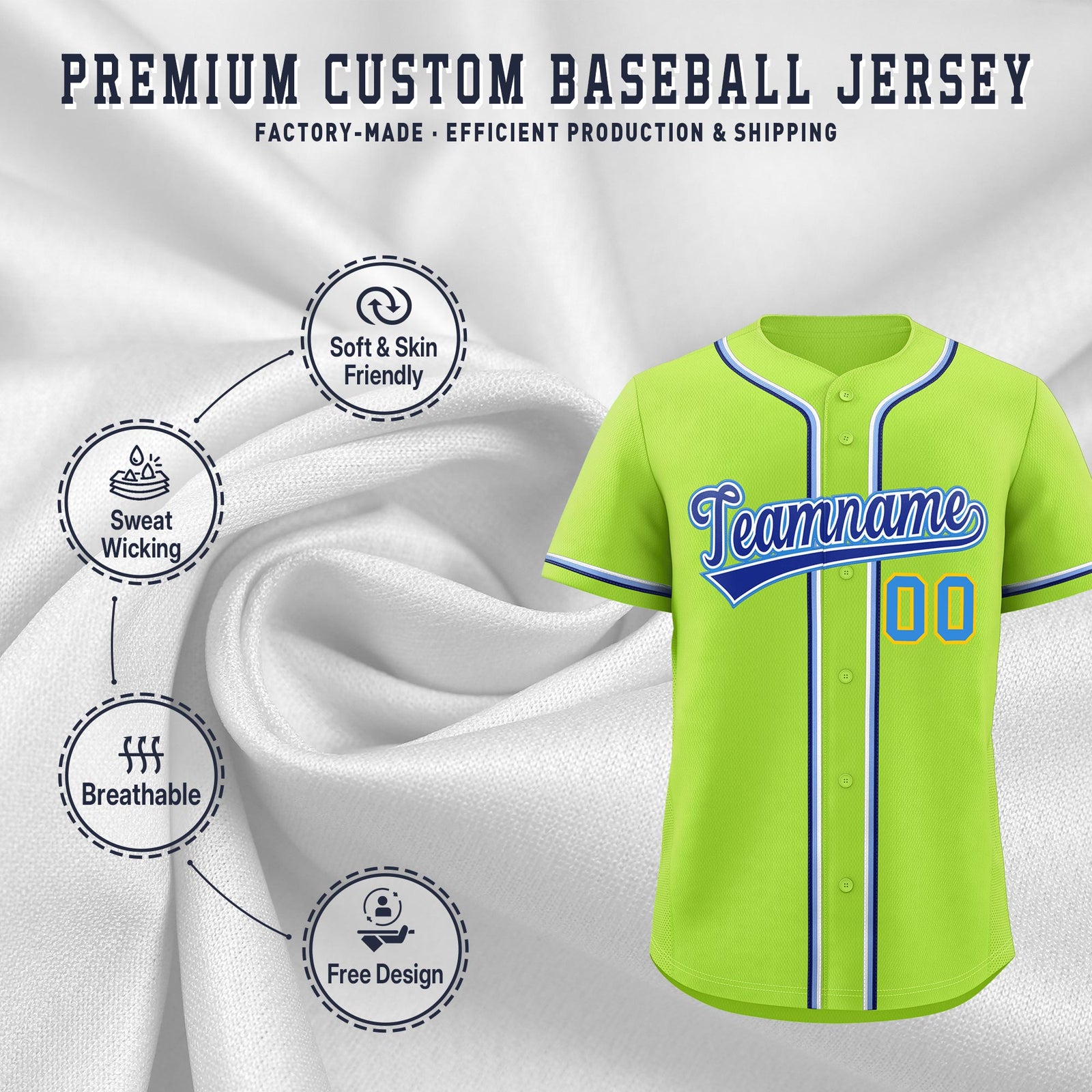Custom Neon Green Classic Style Stitched Sports Uniform Personalized For Teams Quick Dry Baseball Jersey| KXKSHOP
