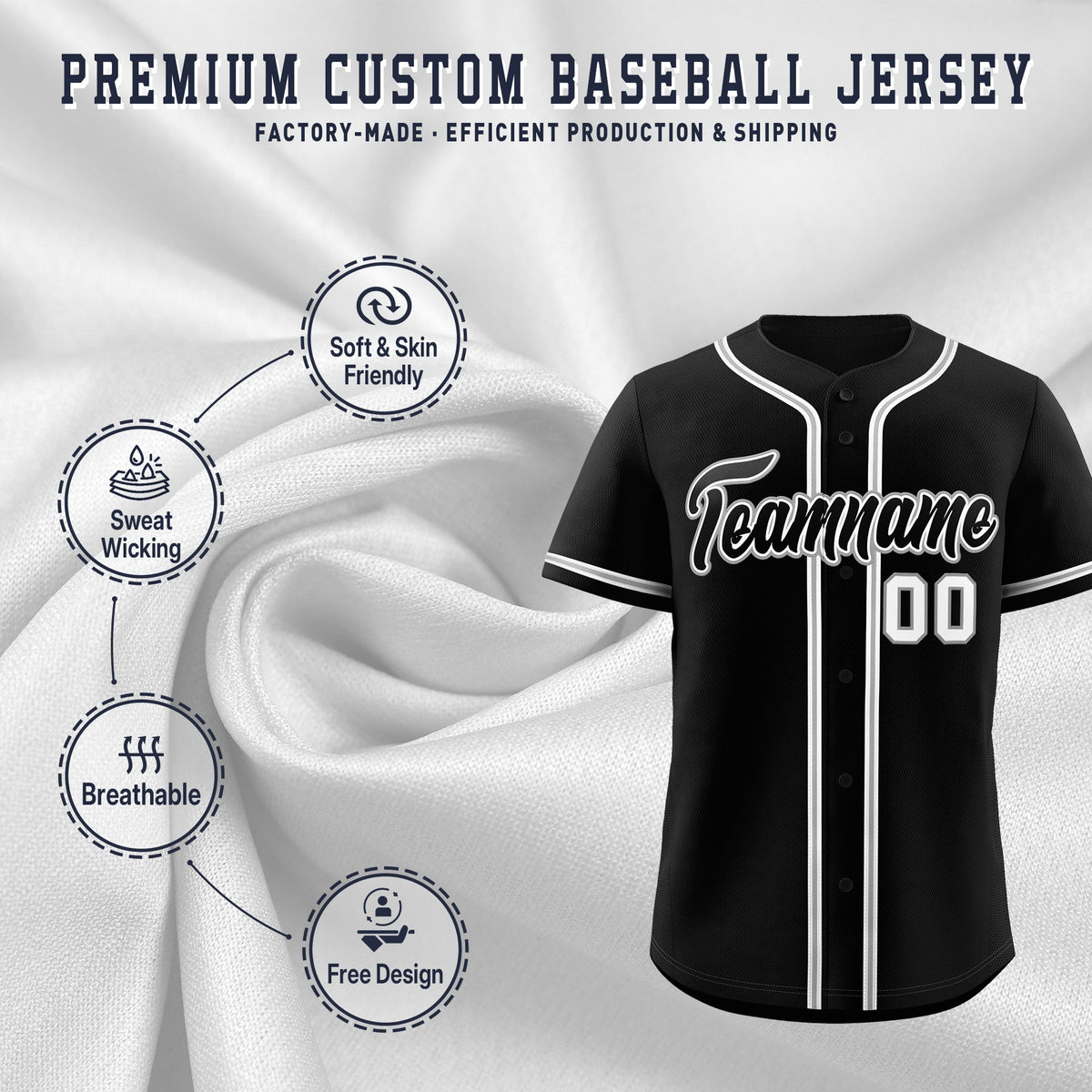 Custom Black Classic Style Stitched Sports Uniform Personalized For Teams Lightweight Baseball Jersey| KXKSHOP