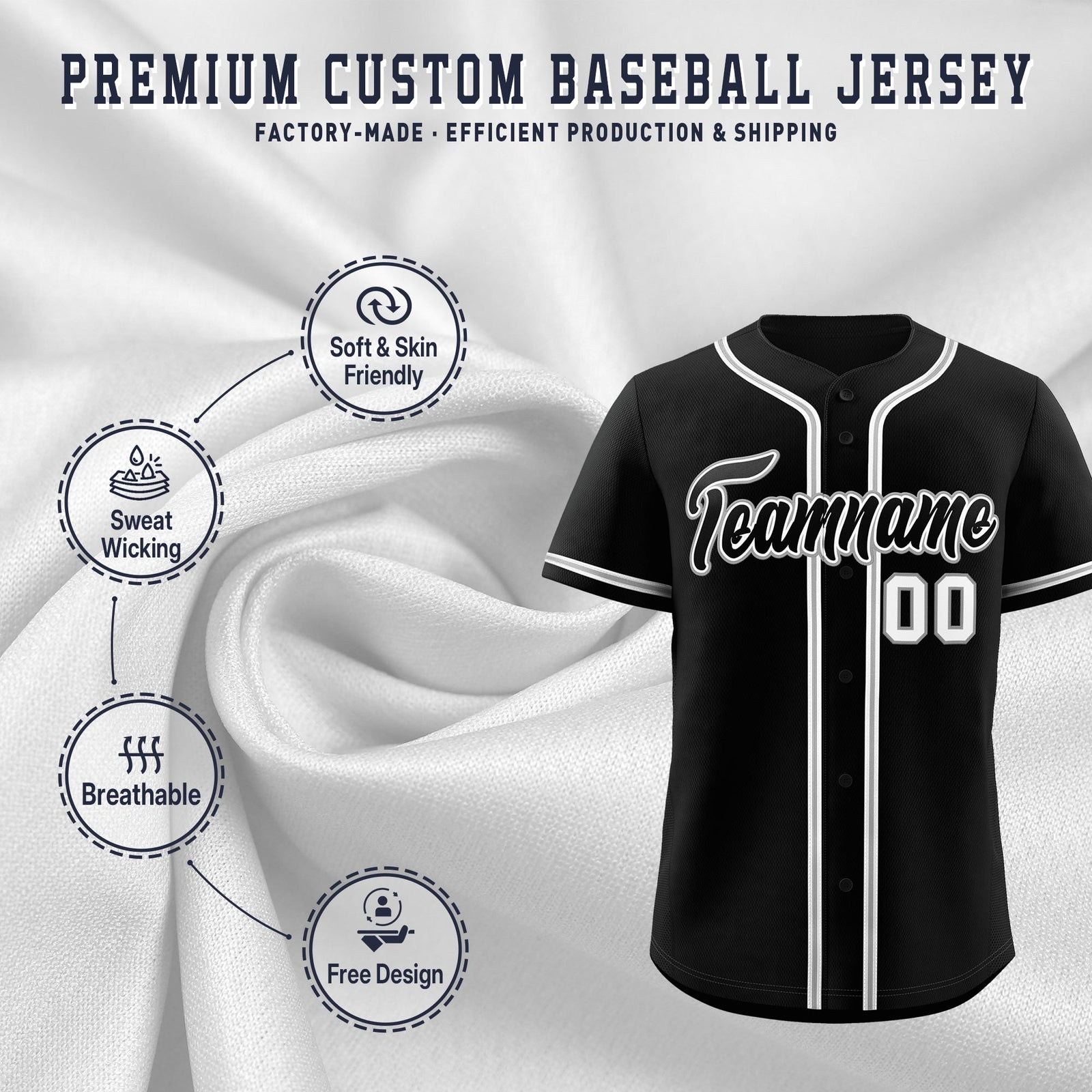 Custom Black Classic Style Stitched Sports Uniform Personalized For Teams Lightweight Baseball Jersey| KXKSHOP