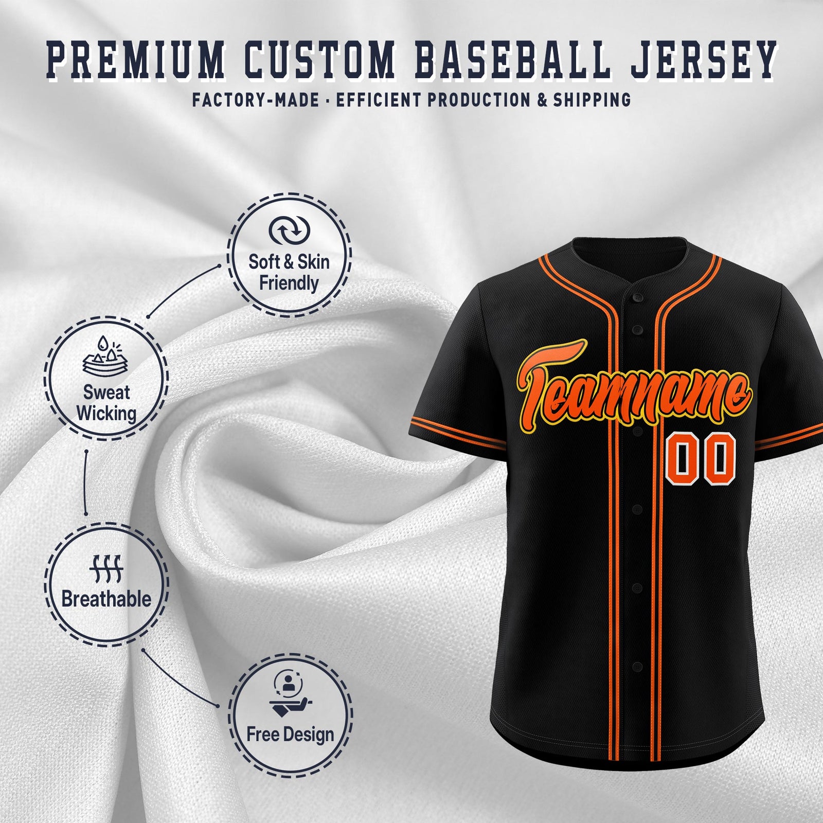 Custom Black Classic Style Stitched Sports Uniform Personalized For Teams Lightweight Baseball Jersey| KXKSHOP