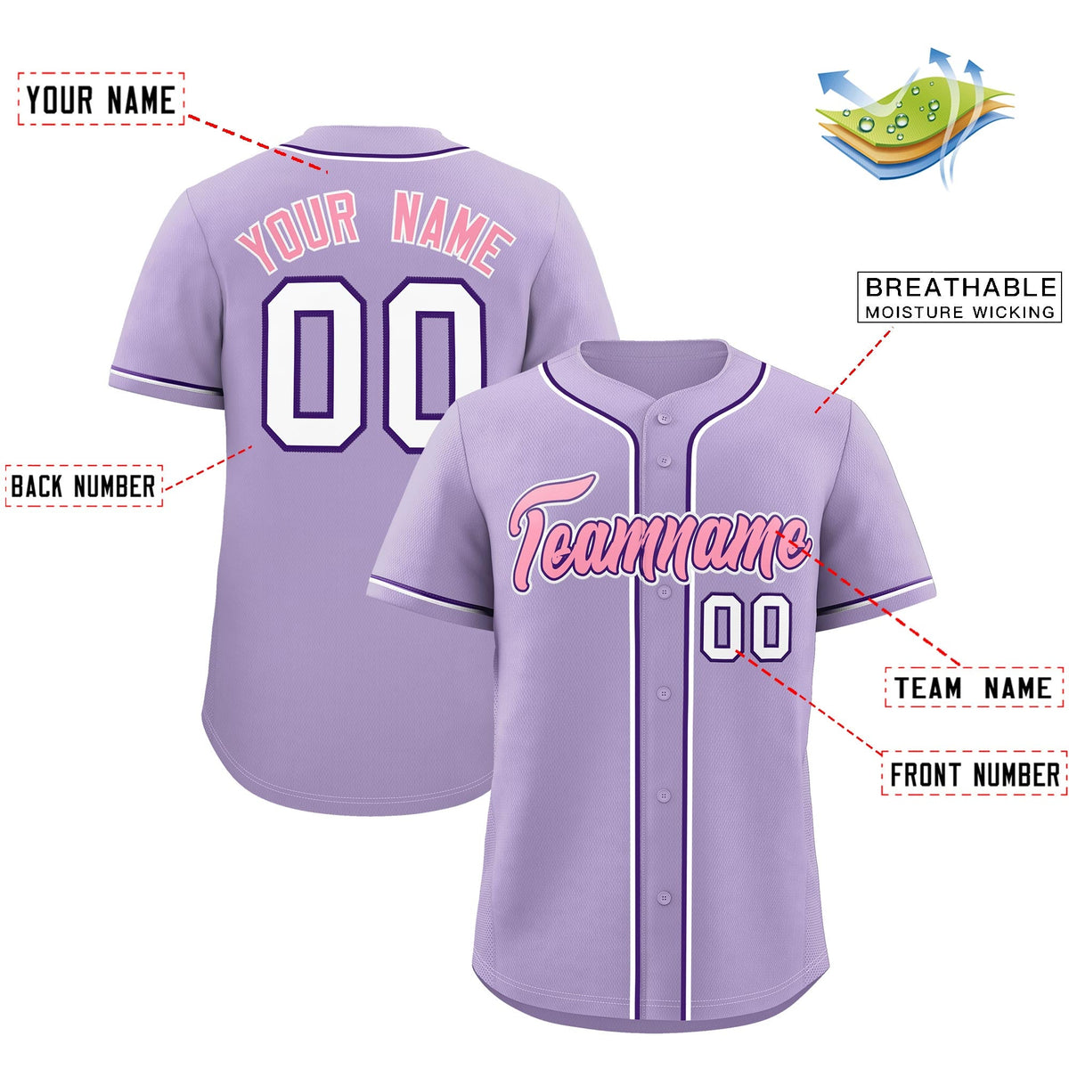 Custom Light Purple Classic Style Stitched Sports Uniform Personalized For Teams Lightweight Baseball Jersey| KXKSHOP