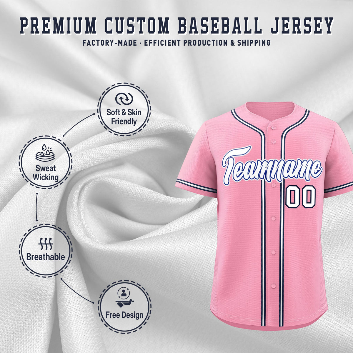 Custom Light Pink Classic Style Stitched Sports Uniform Personalized For Teams Lightweight Baseball Jersey| KXKSHOP