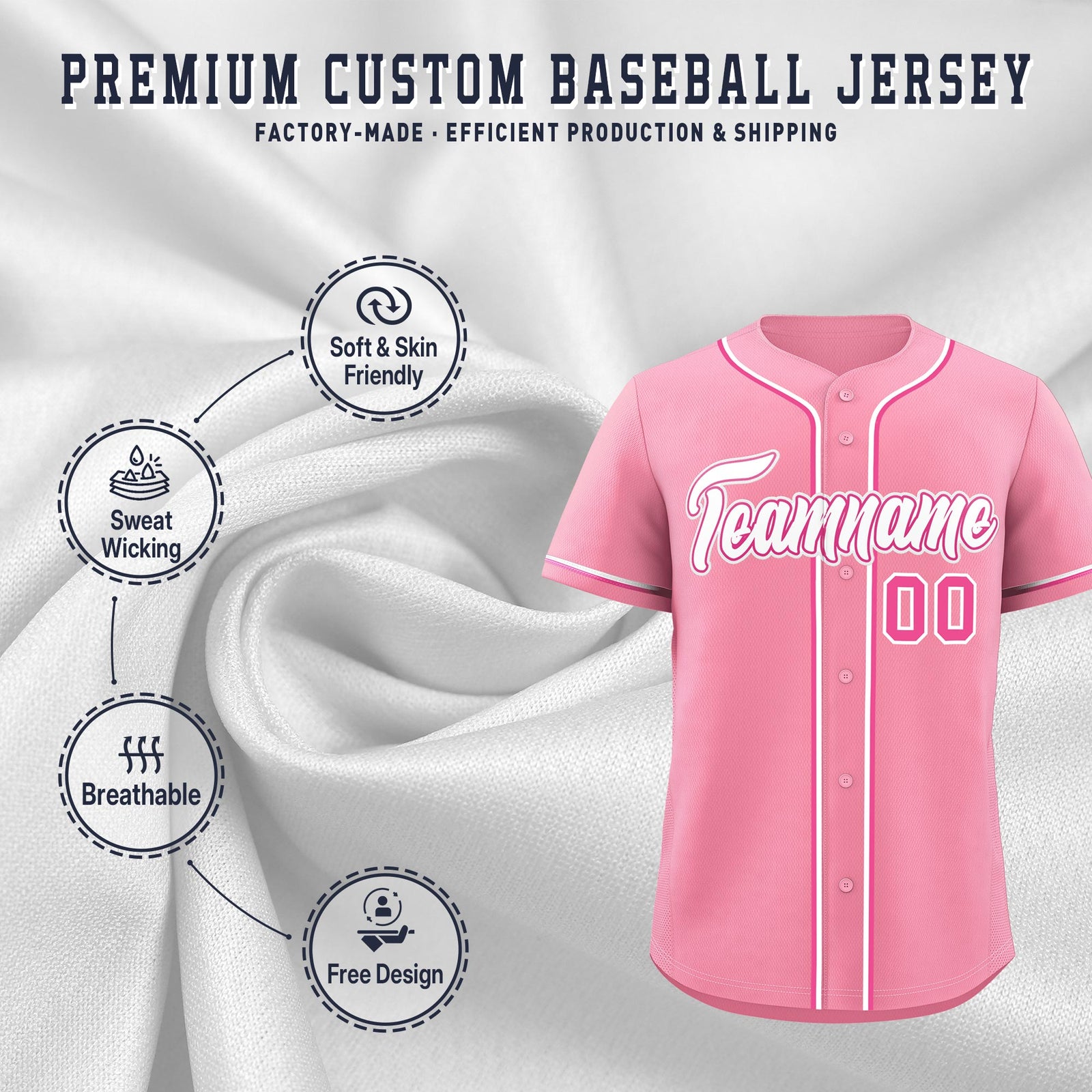 Custom Light Pink Classic Style Stitched Sports Uniform Personalized For Teams Quick Dry Baseball Jersey| KXKSHOP