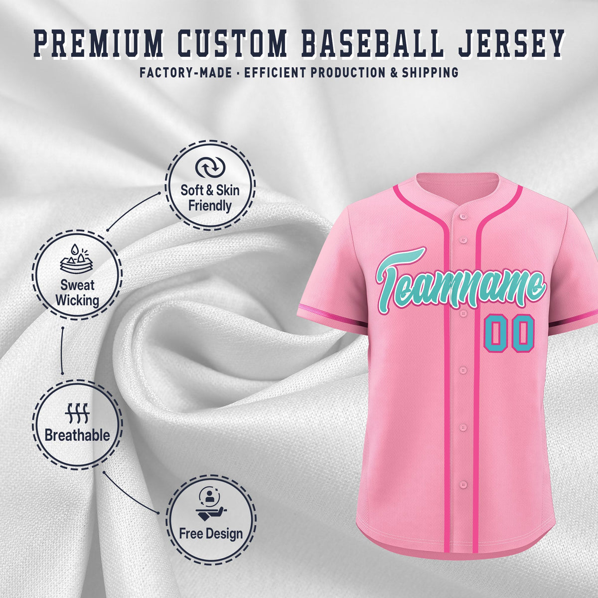Custom Light Pink Classic Style Stitched Sports Uniform Personalized For Teams Lightweight Baseball Jersey| KXKSHOP
