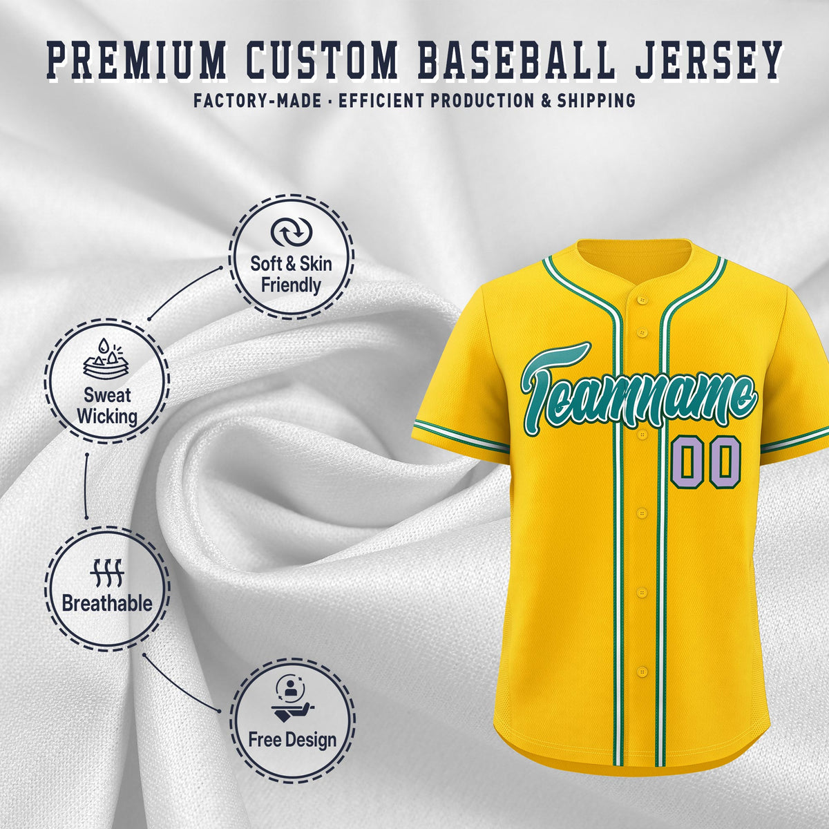 Custom Yellow Classic Style Stitched Sports Uniform Personalized For Teams Lightweight Baseball Jersey| KXKSHOP