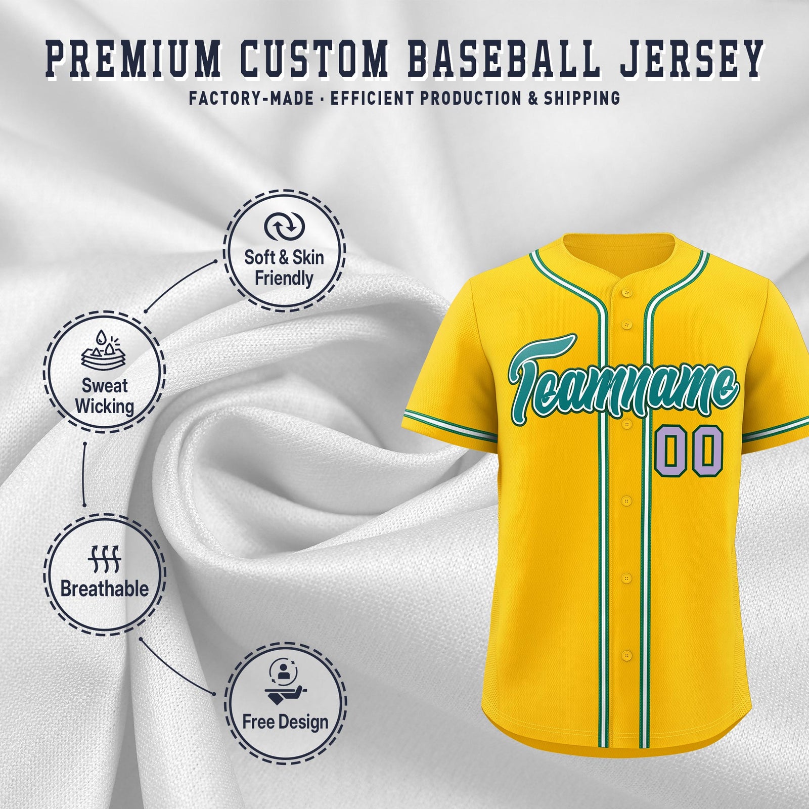 Custom Yellow Classic Style Stitched Sports Uniform Personalized For Teams Lightweight Baseball Jersey| KXKSHOP