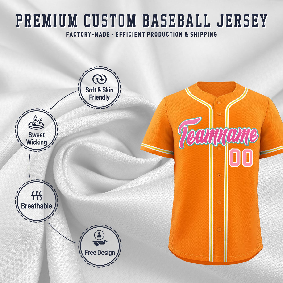 Custom Orange Classic Style Stitched Sports Uniform Personalized For Teams Quick Dry Baseball Jersey| KXKSHOP