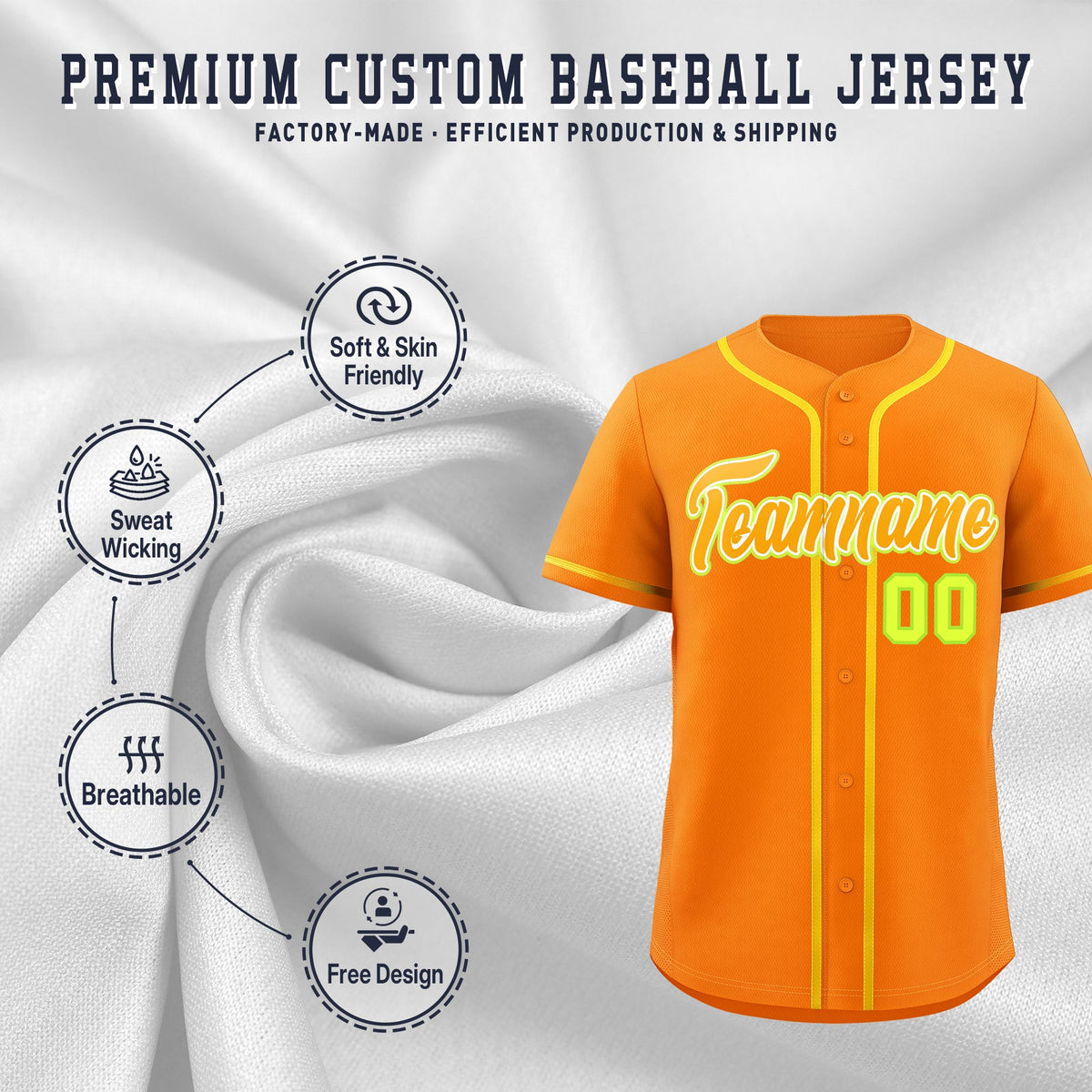Custom Orange Classic Style Stitched Sports Uniform Personalized For Teams Lightweight Baseball Jersey| KXKSHOP