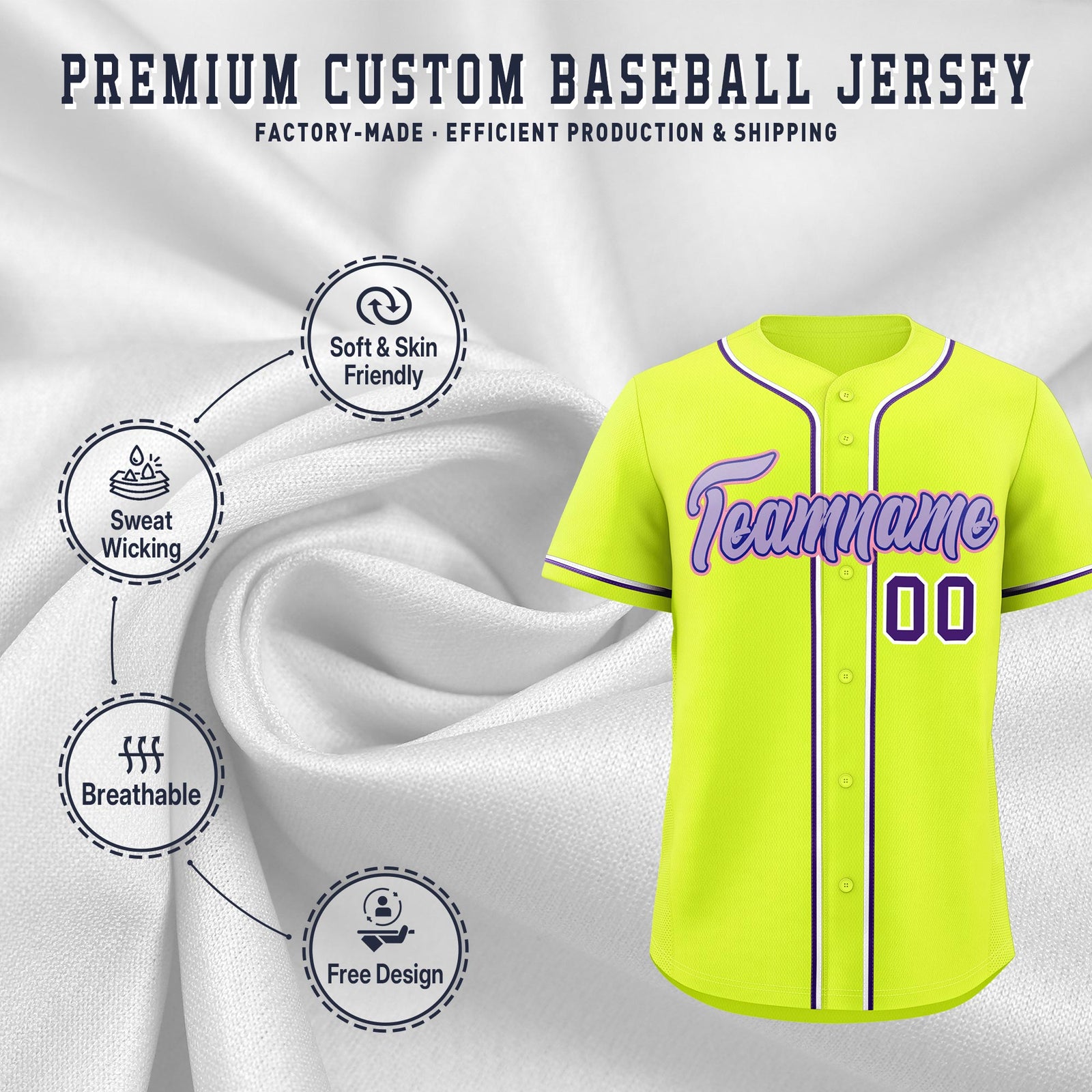 Custom Fluorescent Green Classic Style Stitched Sports Uniform Personalized For Teams Lightweight Baseball Jersey| KXKSHOP