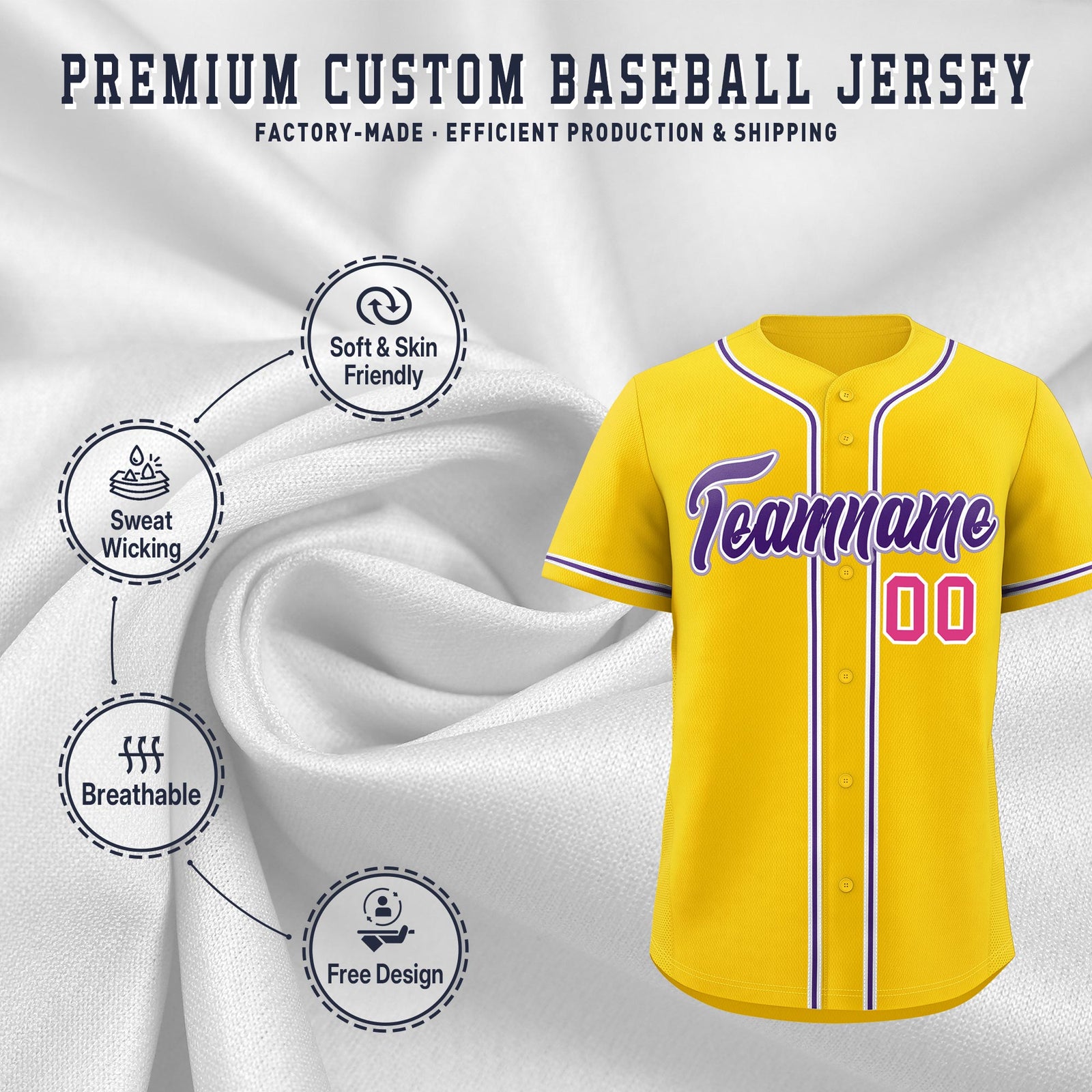 Custom Gold Classic Style Stitched Sports Uniform Personalized For Teams Lightweight Baseball Jersey| KXKSHOP