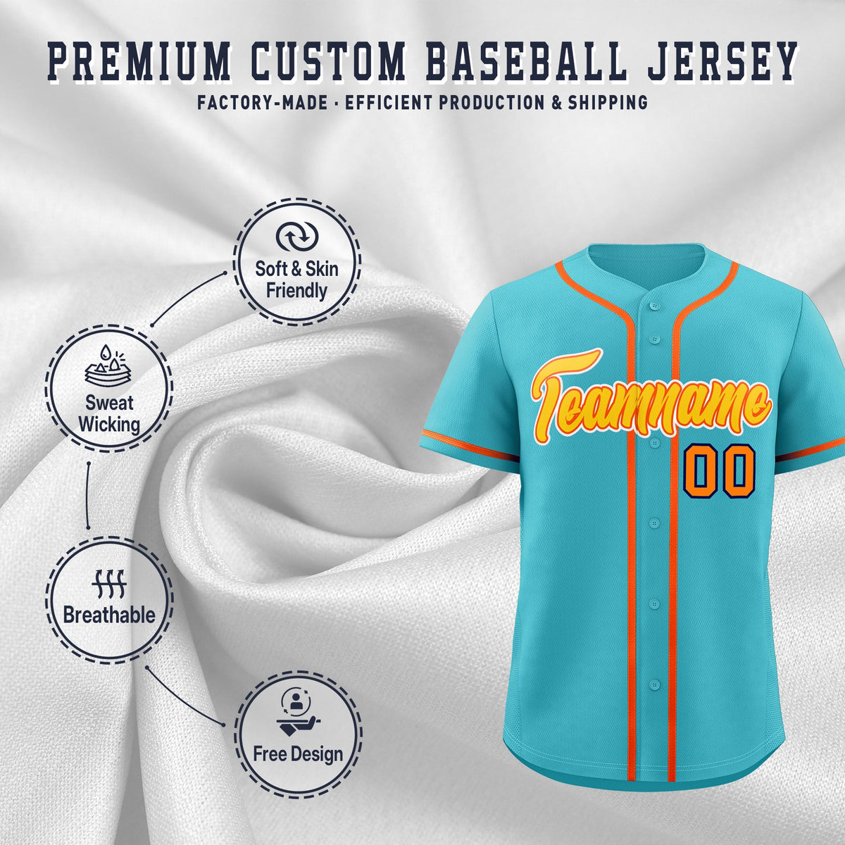 Custom Sky Blue Classic Style Stitched Sports Uniform Personalized For Teams Quick Dry Baseball Jersey| KXKSHOP