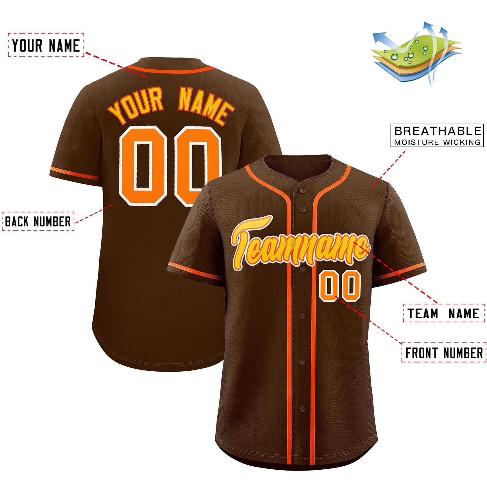 Custom Brown Classic Style Stitched Sports Uniform Personalized For Teams Lightweight Baseball Jersey| KXKSHOP