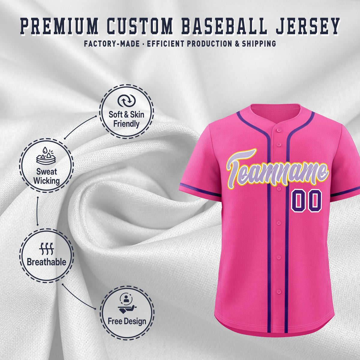 Custom Pink Classic Style Stitched Sports Uniform Personalized For Teams Quick Dry Baseball Jersey| KXKSHOP