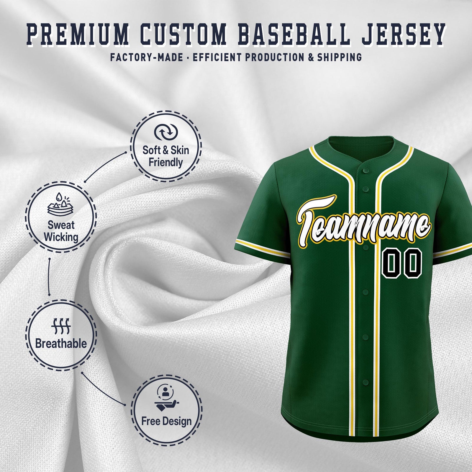 Custom Green Classic Style Stitched Sports Uniform Personalized For Teams Quick Dry Baseball Jersey| KXKSHOP