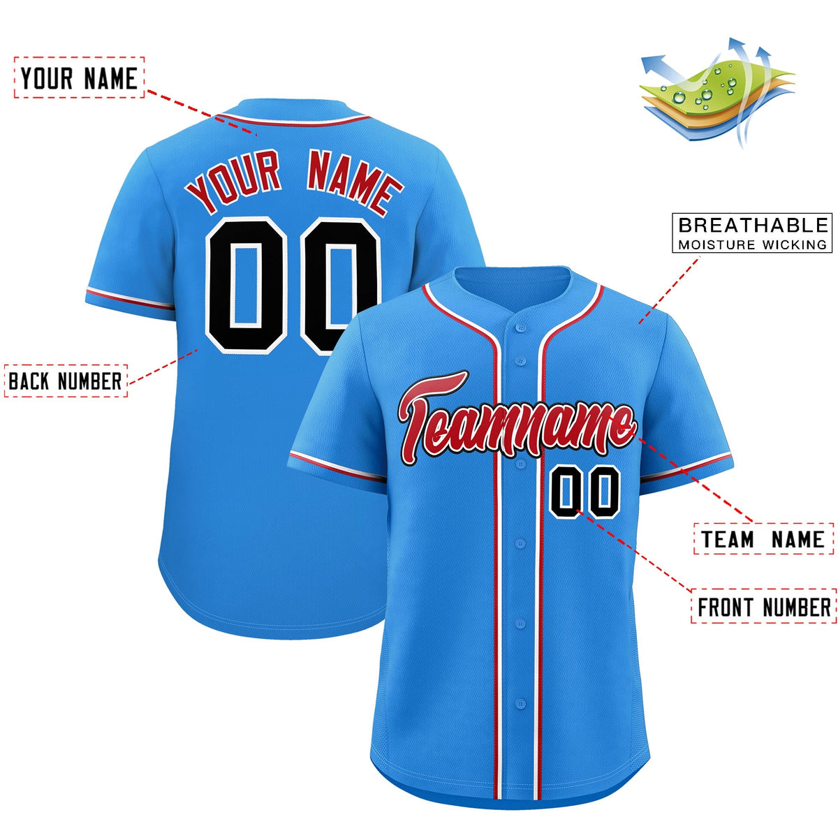 Custom Light Blue Classic Style Stitched Sports Uniform Personalized For Teams Quick Dry Baseball Jersey| KXKSHOP