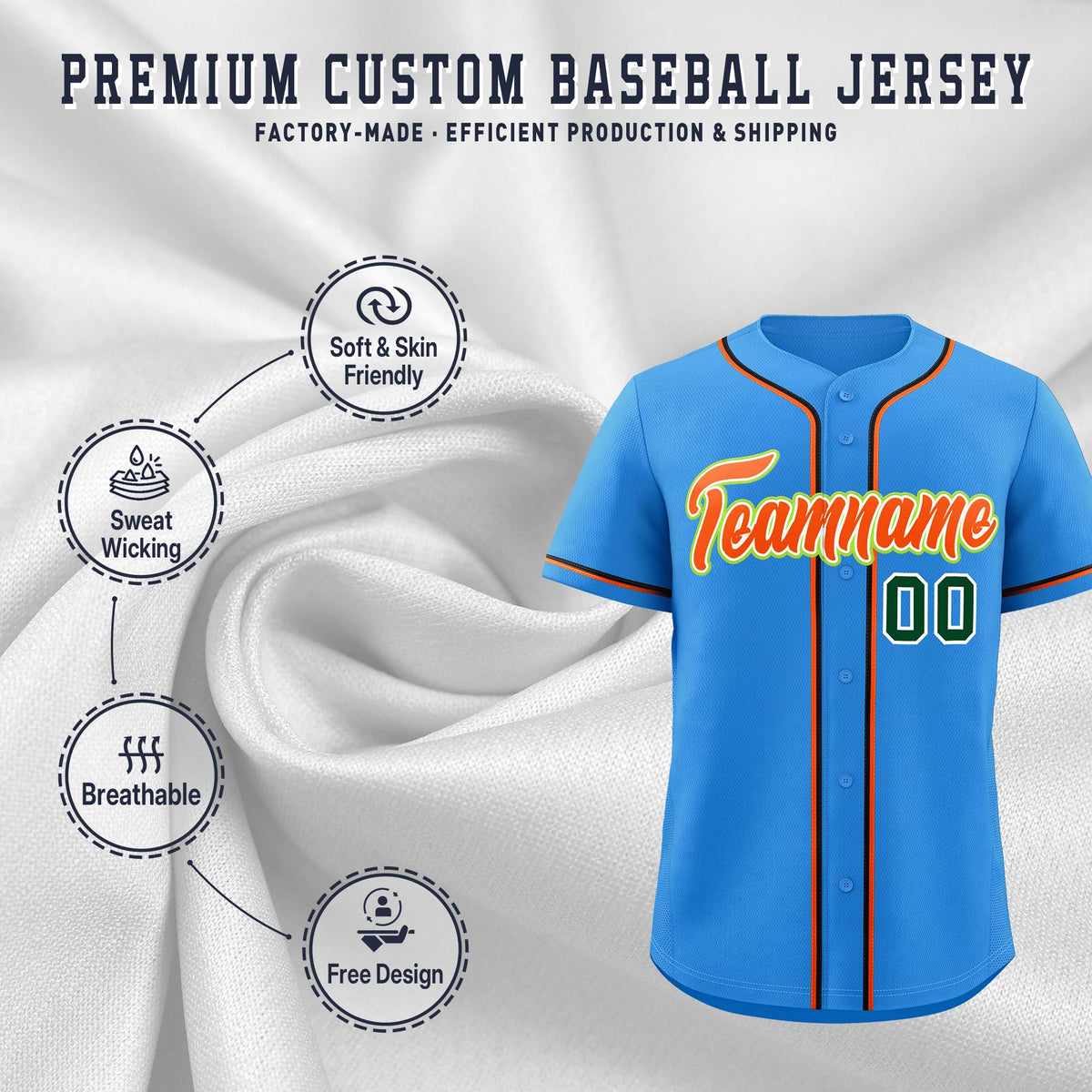 Custom Light Blue Classic Style Stitched Sports Uniform Personalized For Teams Quick Dry Baseball Jersey| KXKSHOP