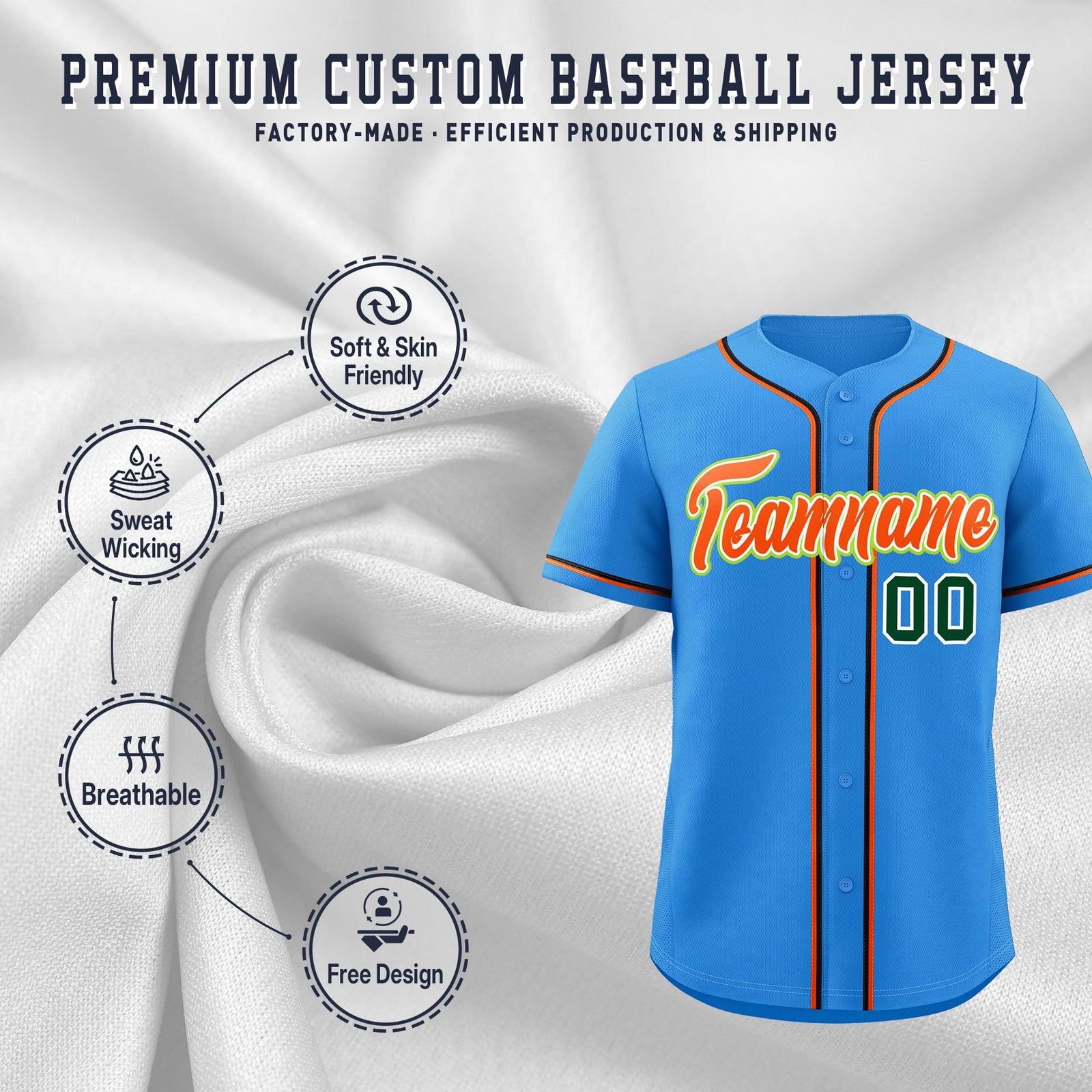 Custom Light Blue Classic Style Stitched Sports Uniform Personalized For Teams Quick Dry Baseball Jersey| KXKSHOP