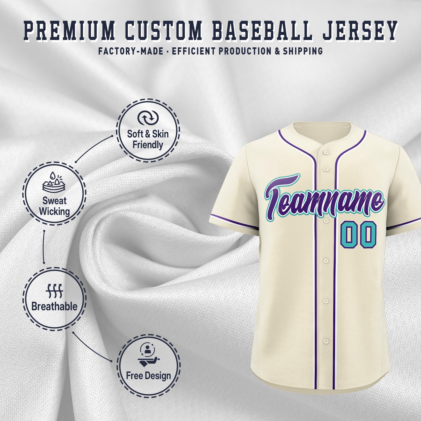 Custom Cream Classic Style Stitched Sports Uniform Personalized For Teams Quick Dry Baseball Jersey| KXKSHOP